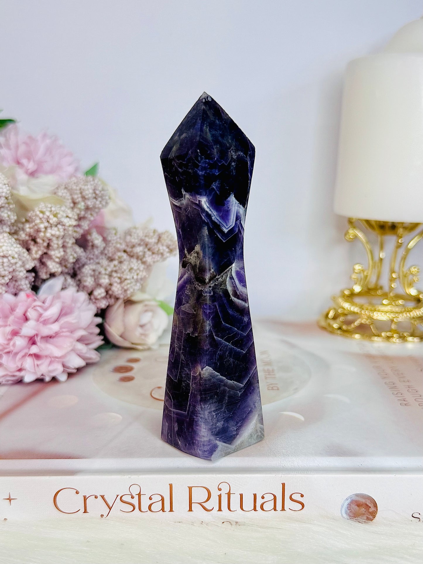 Uniquely Cut Beautiful Chevron Amethyst Tower 11.5cm