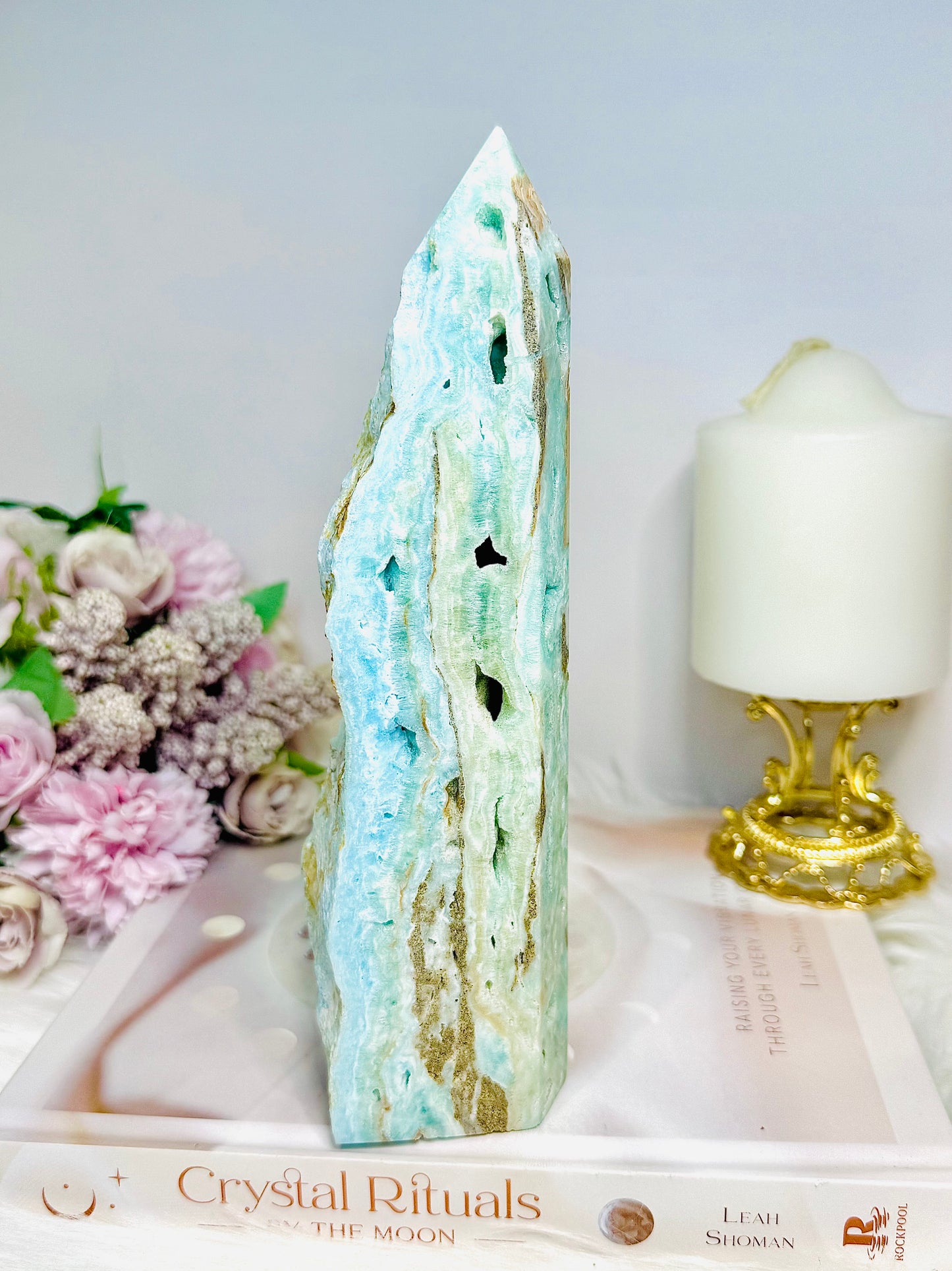 Large Blue Hemimorphite Druzy Tower 20cm