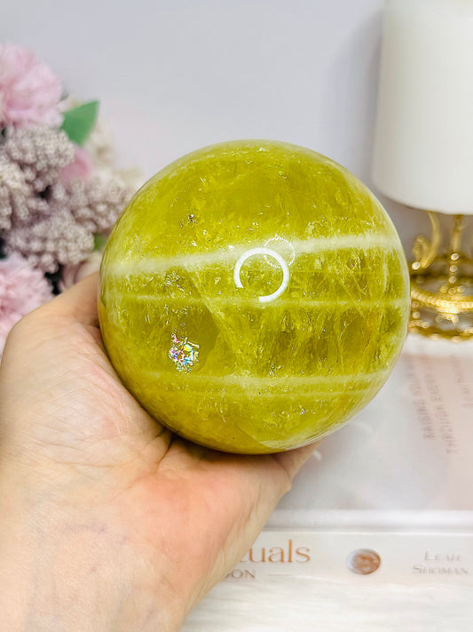 Large Citrine Sphere With Rainbows (heat treated) On Stand 890g