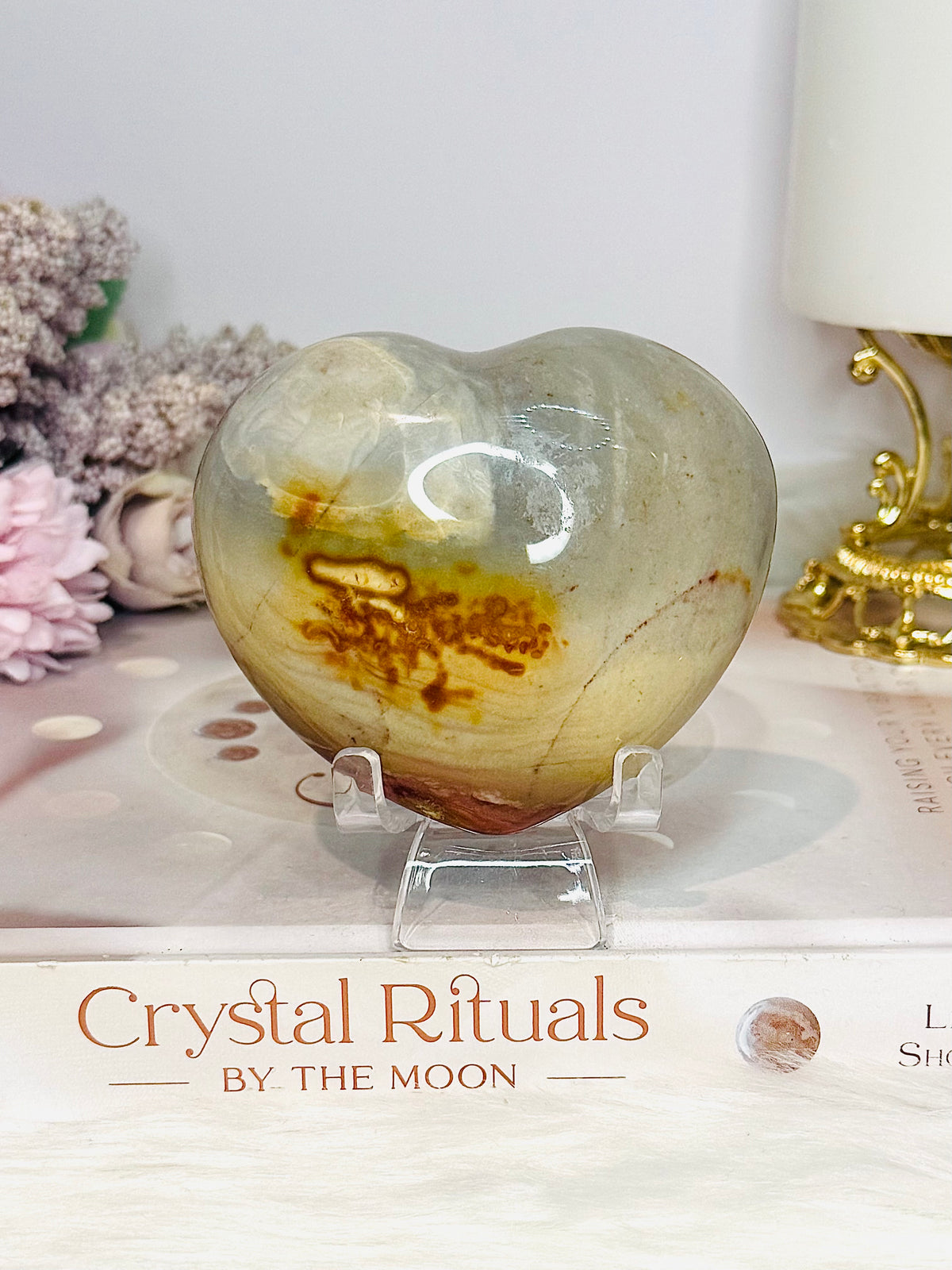 Polychrome Jasper Puffy Heart On Stand 8cm
