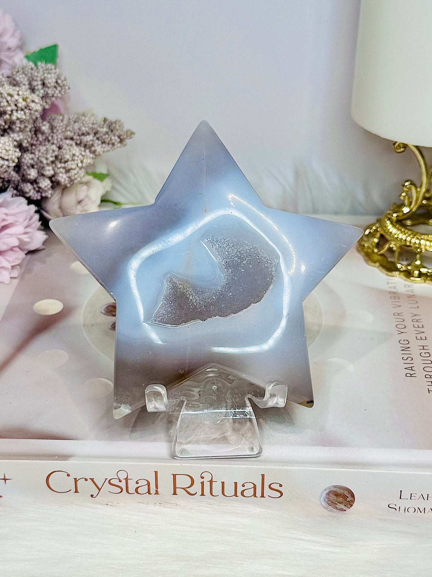 Druzy Agate Carved Star on Stand 10cm