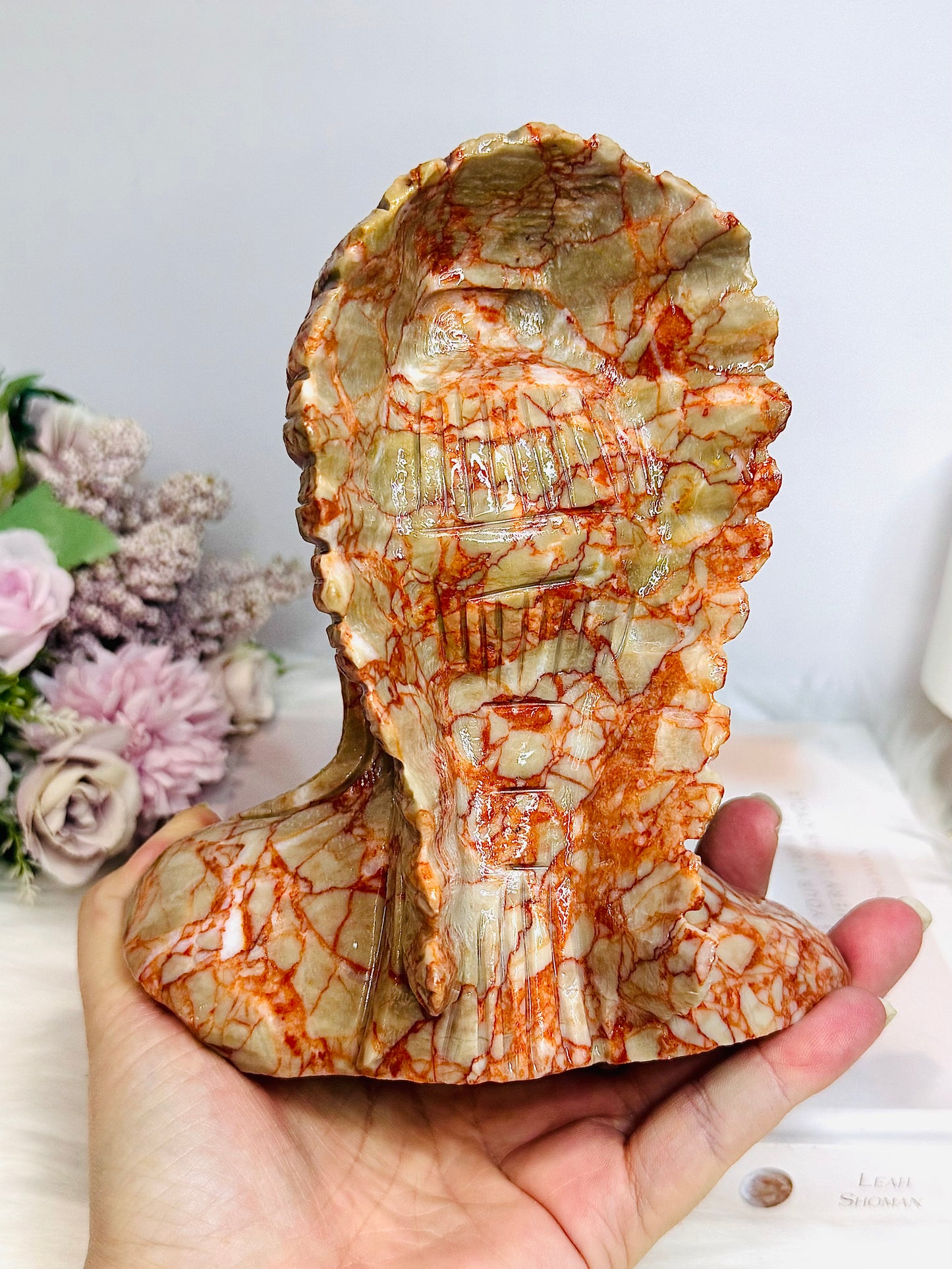 Large Red Vein Jasper Carved American Indian Chief 17cm 1.65KG