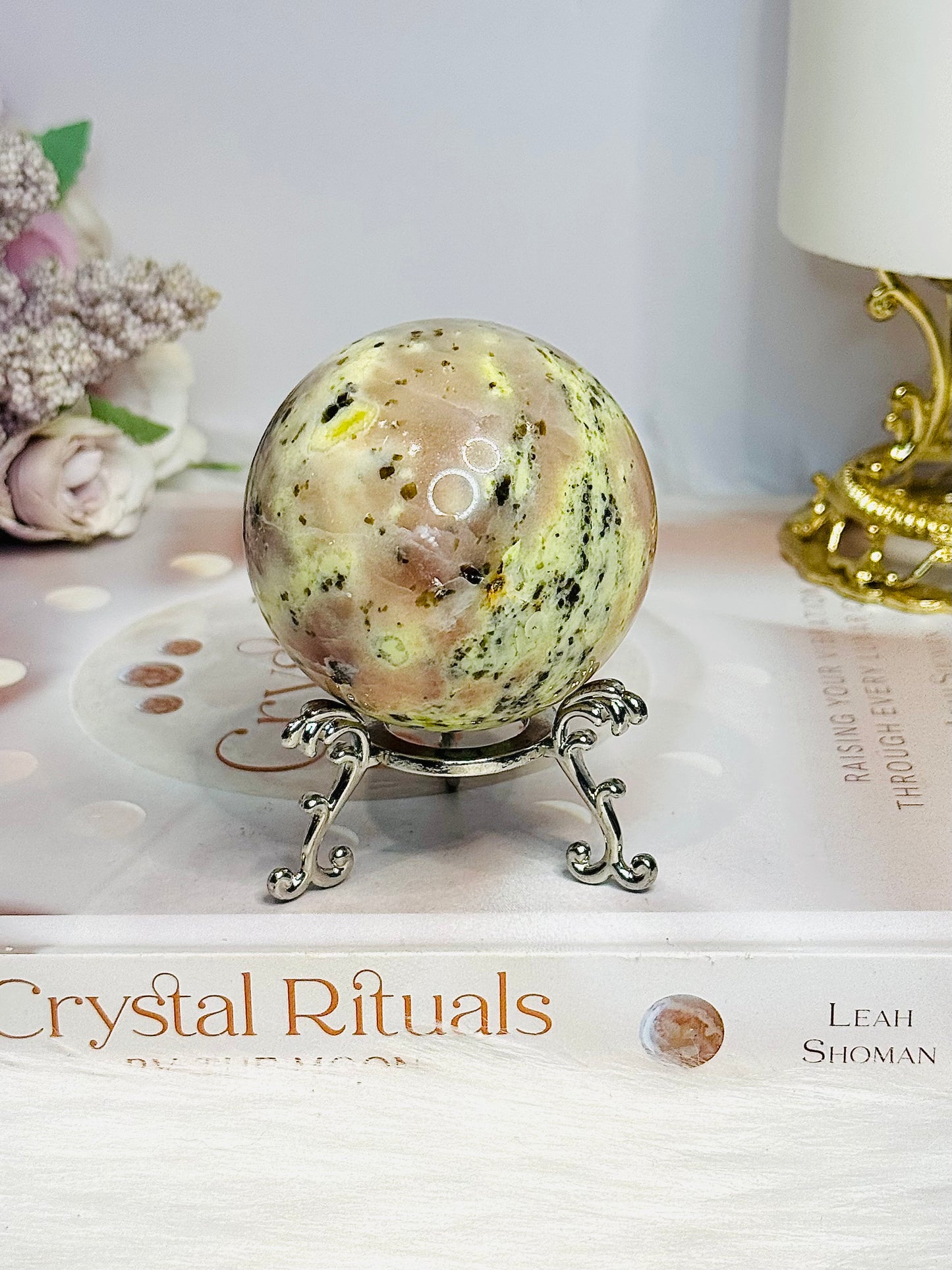 Plum Blossom Jasper Sphere on Stand 269g
