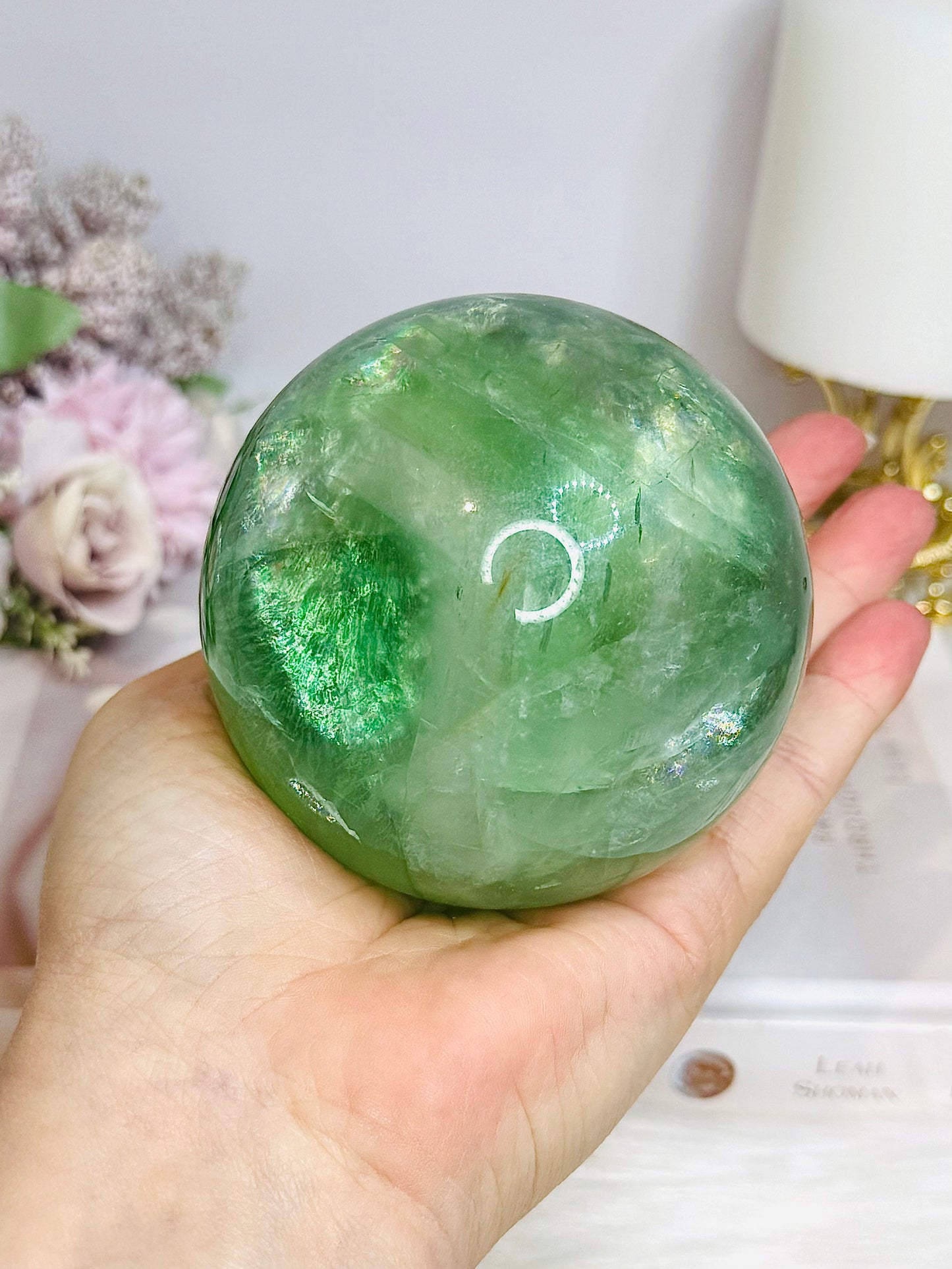Large Green Fluorite Sphere Full of Rainbows 923g