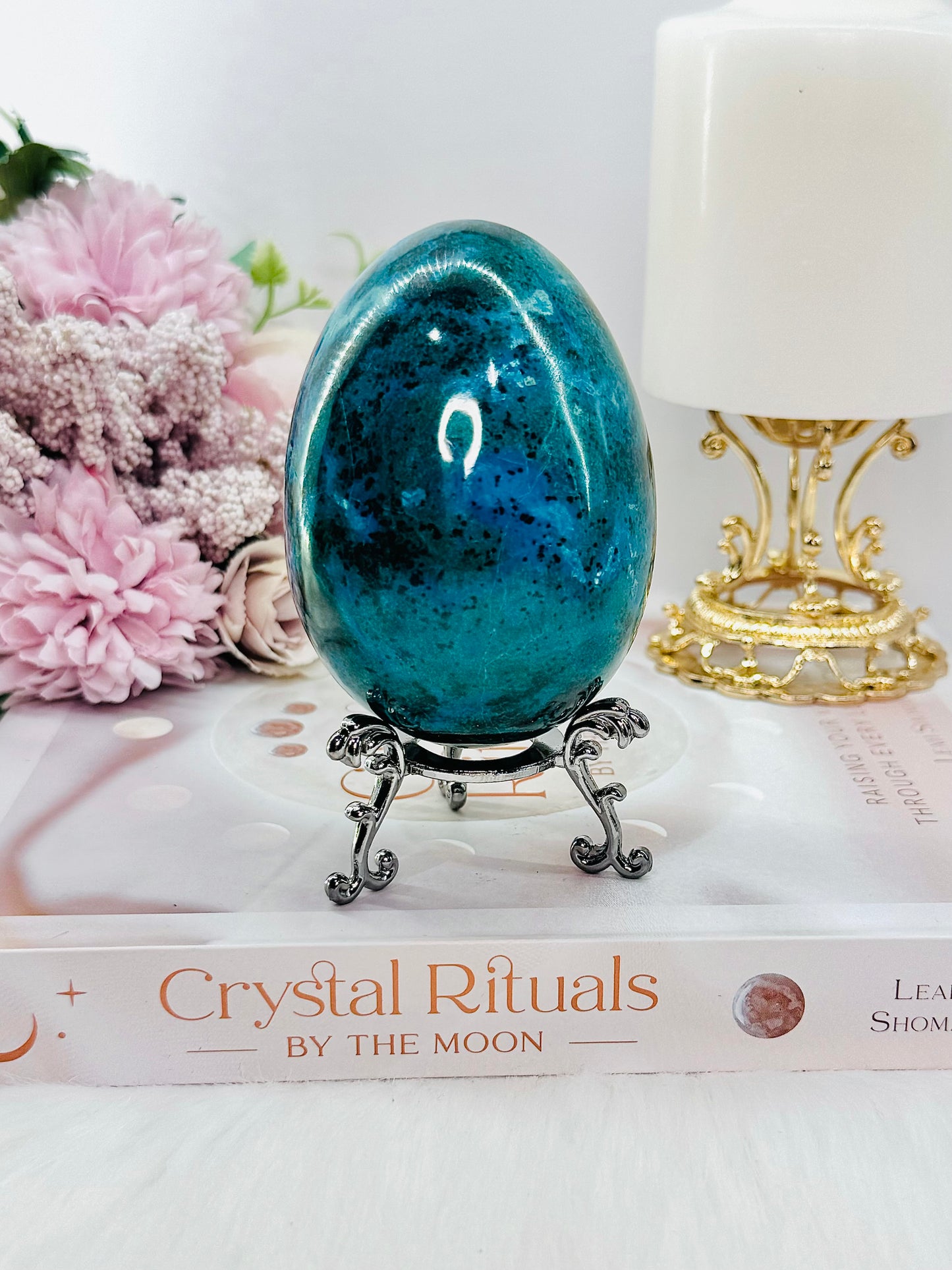 Wow!! Magnificent Large 482gram Chrysocolla Carved & Polished Egg On Stand