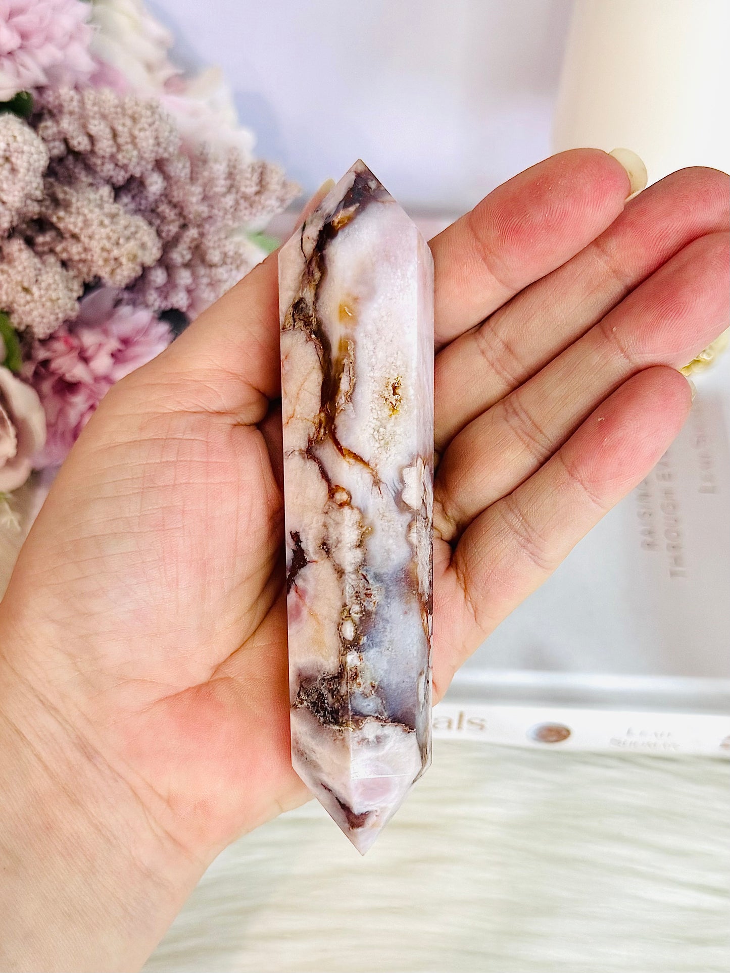 Beautiful Flower Agate Double Terminated Point 12.5cm