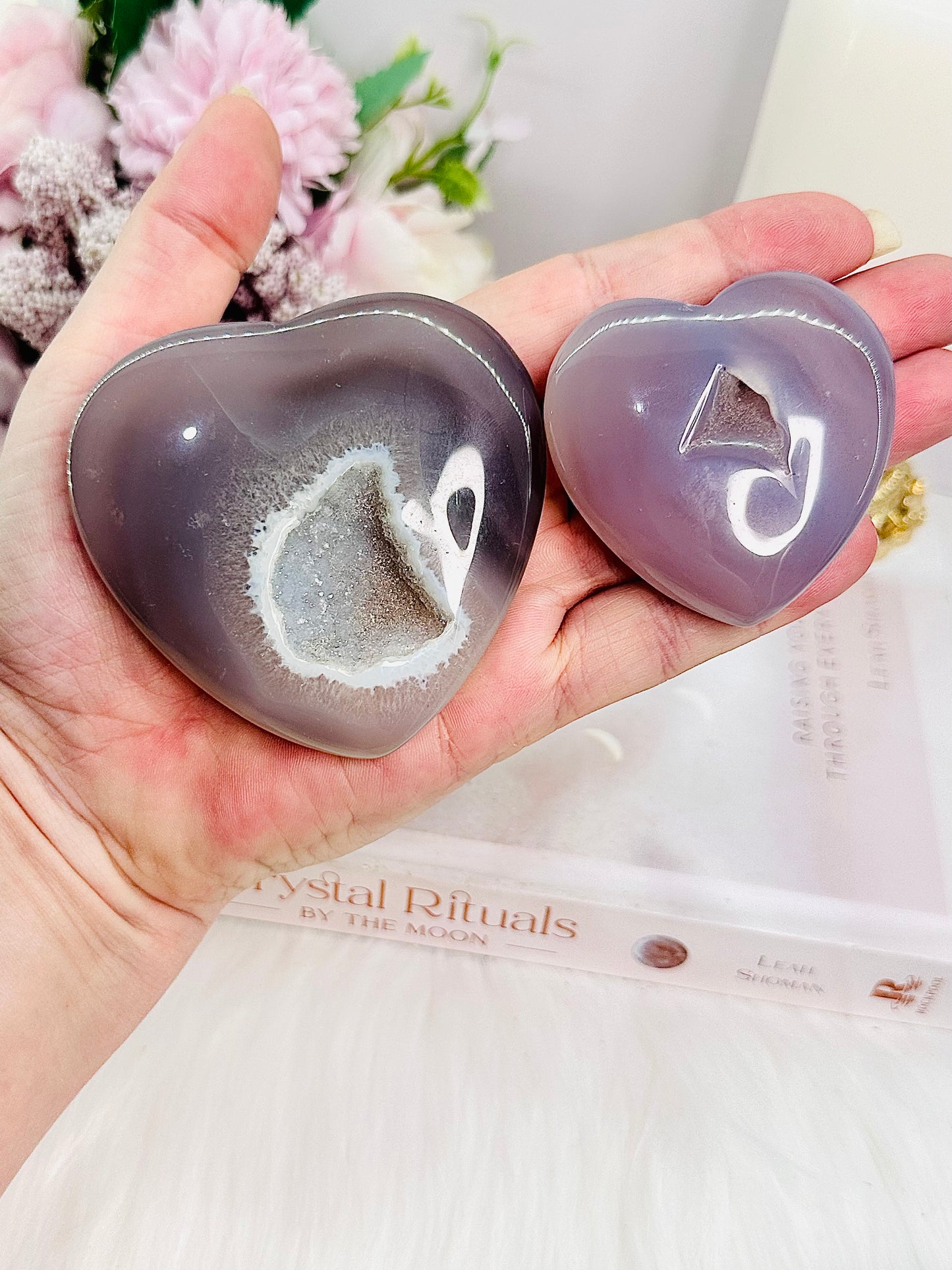 Beautiful Set of 2 Druzy Agate Hearts From Brazil