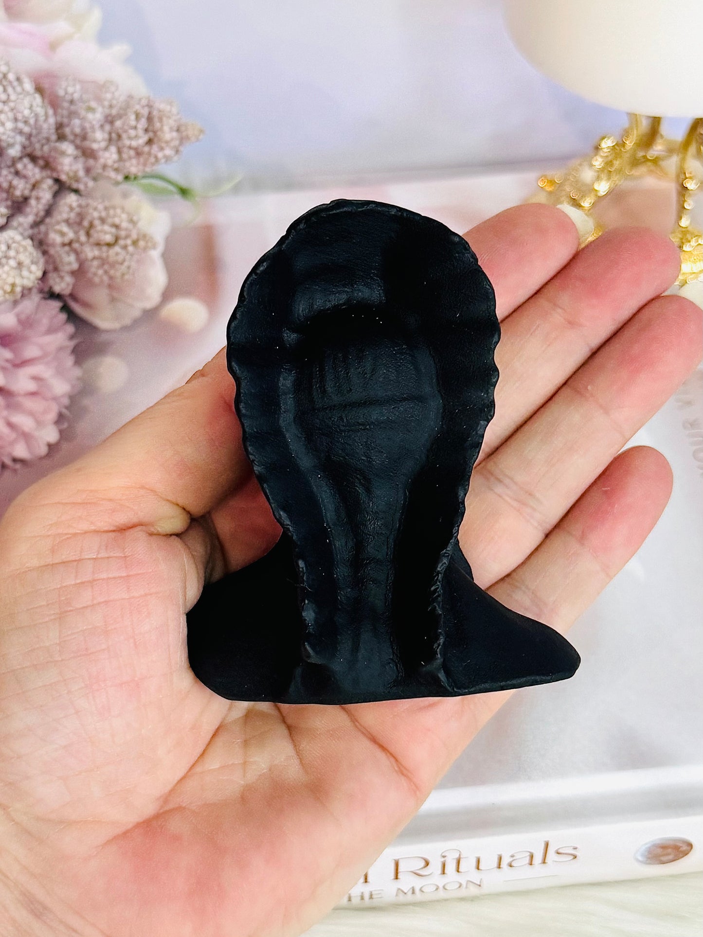 Black Obsidian Carved Indian 8.5cm Matt Finish