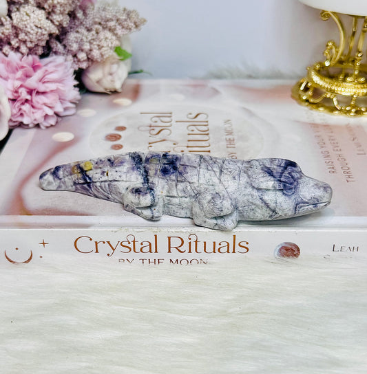 Carved Tiffany Stone Crocodile 14cm