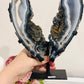 High Grade Uniquely Fabulous Large 24.5cm 1.6KG Sparkling Druzy Blue Agate Chunky Wings On Stand From Brazil