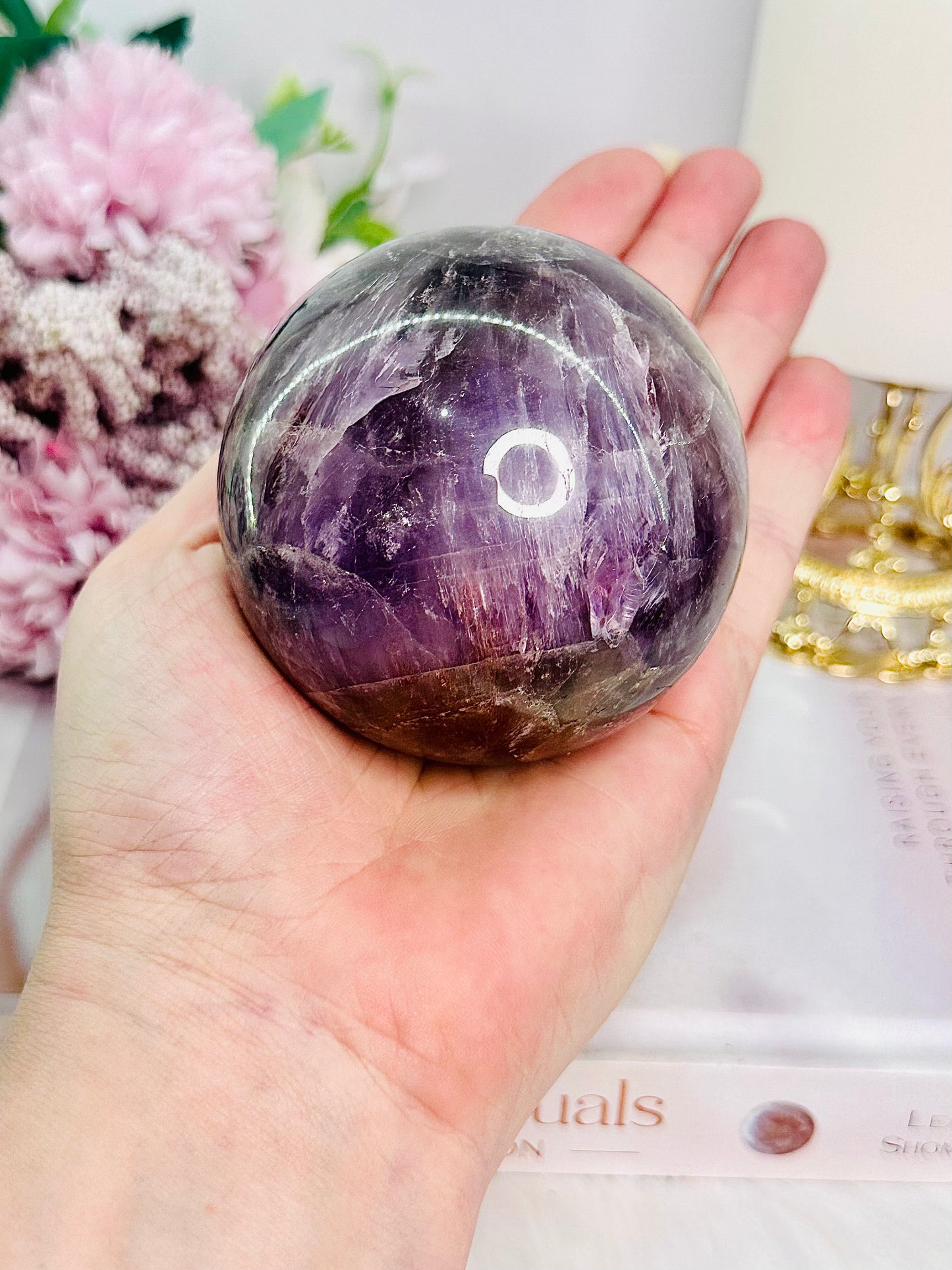 High Vibe Rare Stone - Stunning Large 452gram Super Seven Sphere on Stand From Brazil