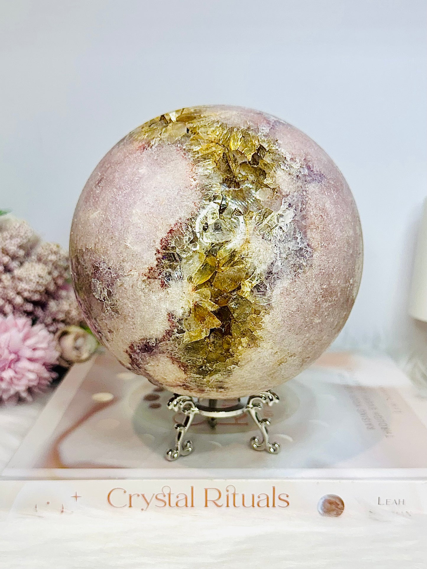 A Collectors Piece ~ Huge Druzy Pink Amethyst High Grade Sphere On Stand 2.7KG 12cm