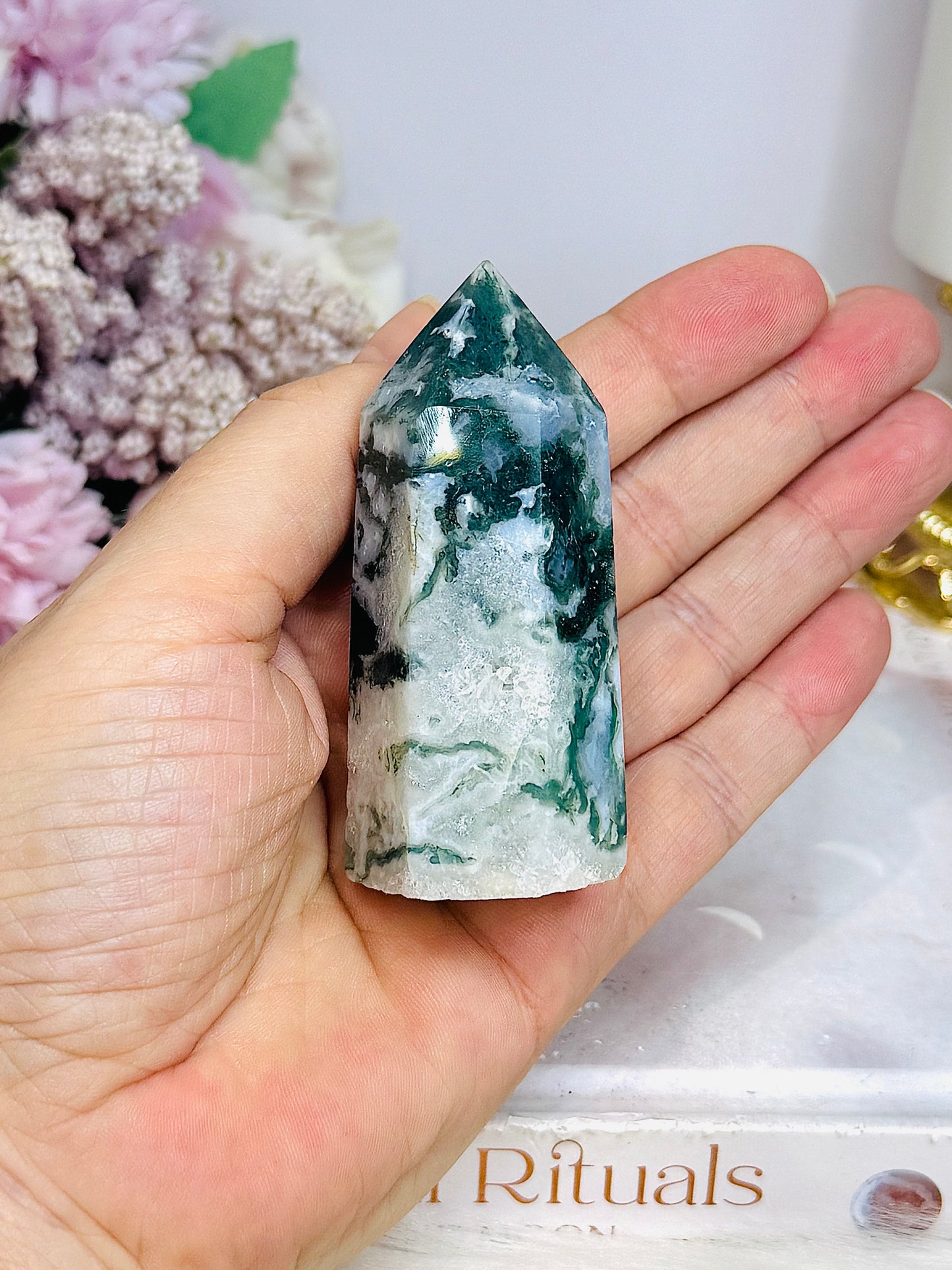 Moss Agate Chunky Tower 7.5cm
