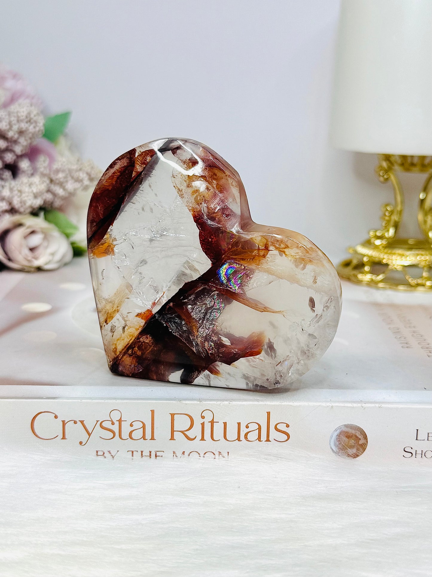 High Grade Fire Quartz Heart On Stand