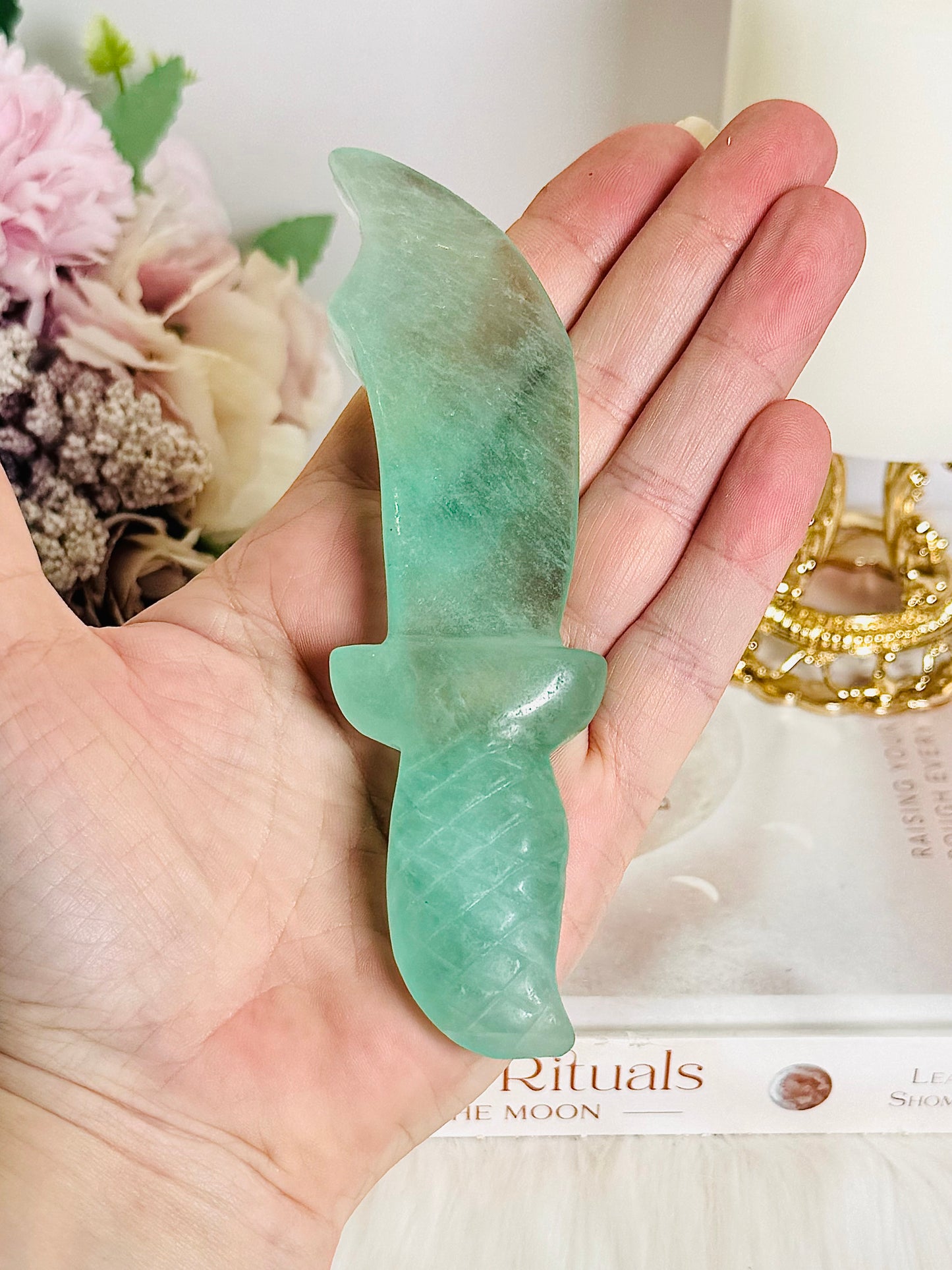 Beautifully Carved Green Fluorite Knife 13cm