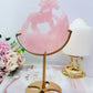 Gorgeous Rose Quartz Carved Rocking Horse On Gold Stand Tall 21cm