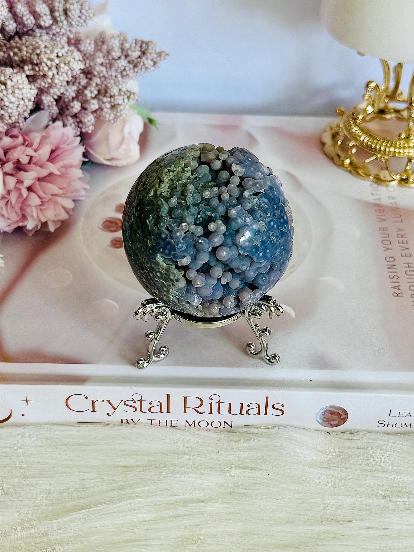 Gorgeous Natural Grape Agate Sphere 229grams On Stand