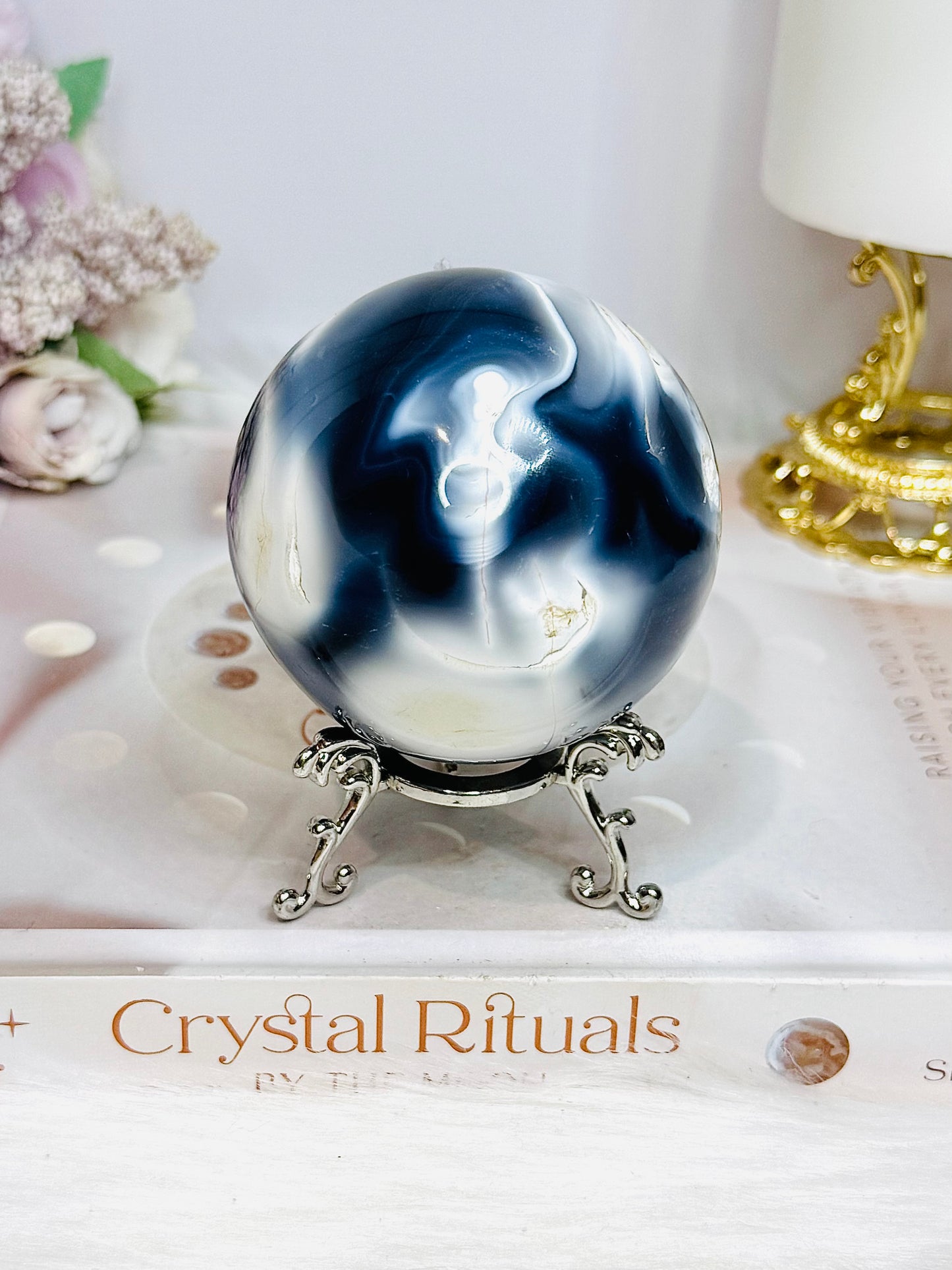 Large Orca Agate Sphere on Stand 379g