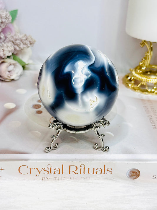 Large Orca Agate Sphere on Stand 379g