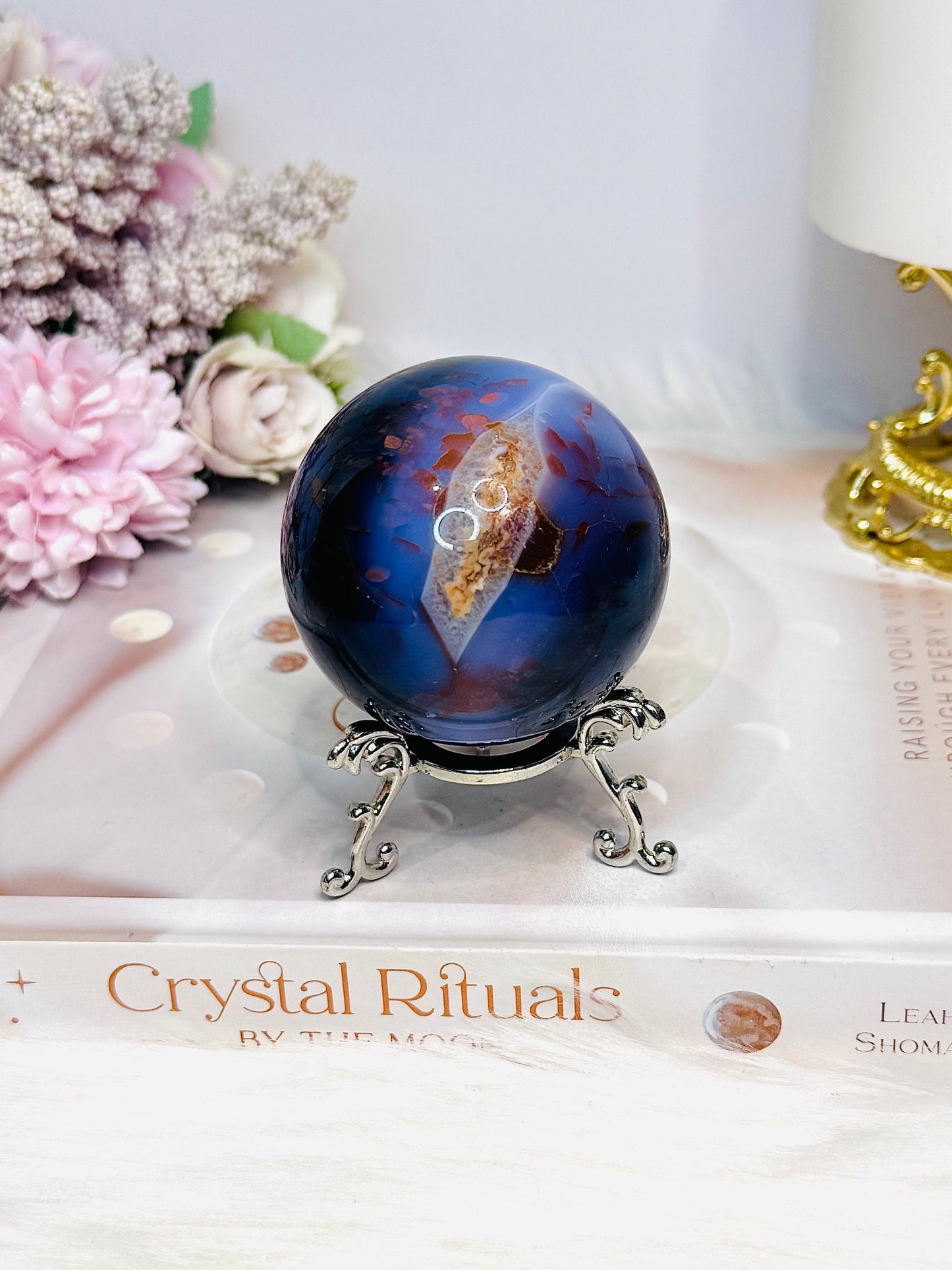 High Grade Blue Agate Sphere on Stand 250g