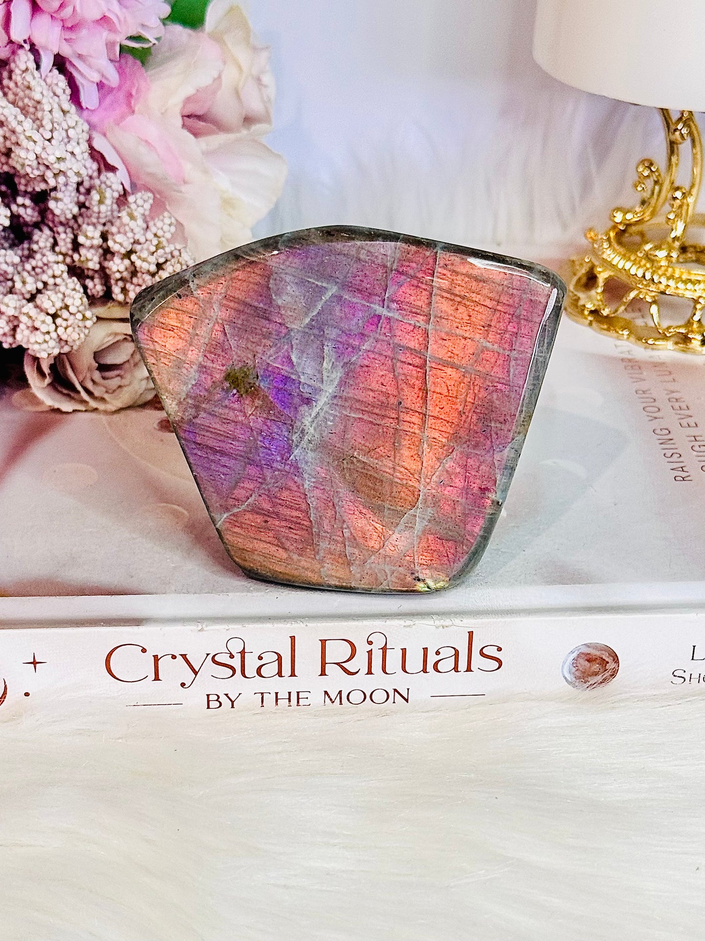 Wow! Incredible Pink, Purple & Orange Flash Natural Labradorite Polished Freeform 324grams