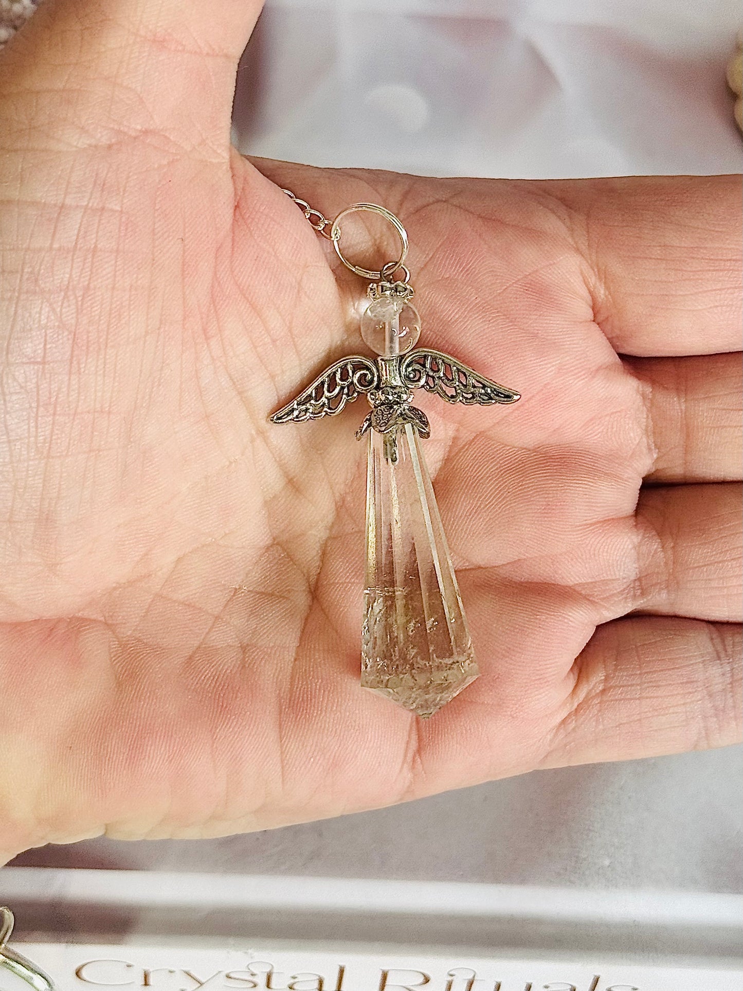 Absolutely Divine Clear Quartz Angel Pendulum In Gift Bag