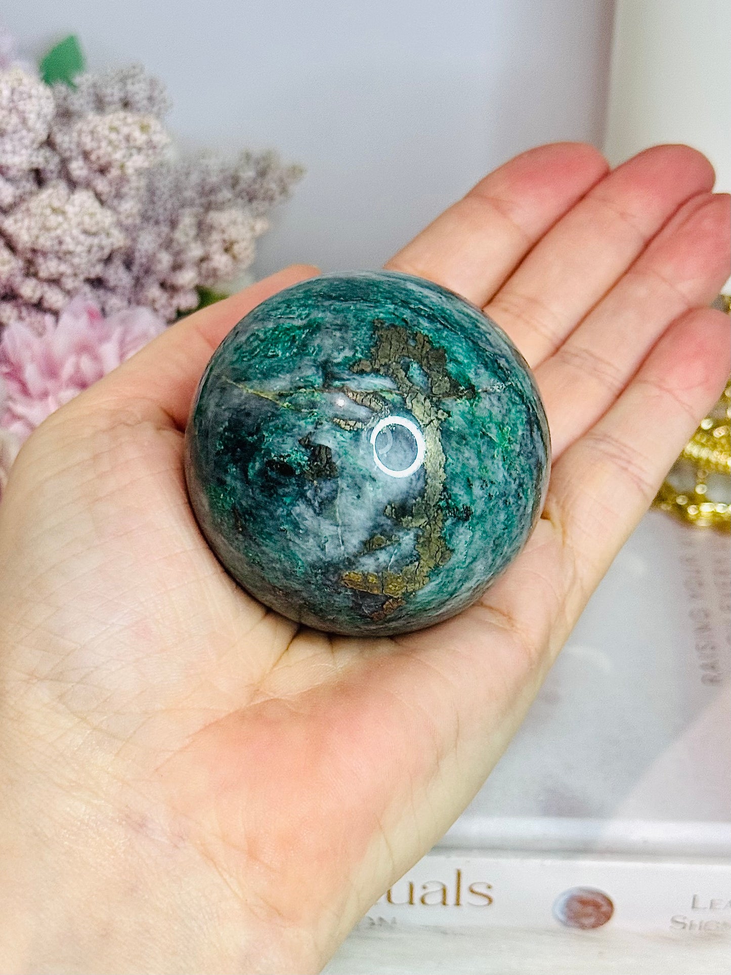 Natural Emerald with Pyrite Sphere on Stand 253g