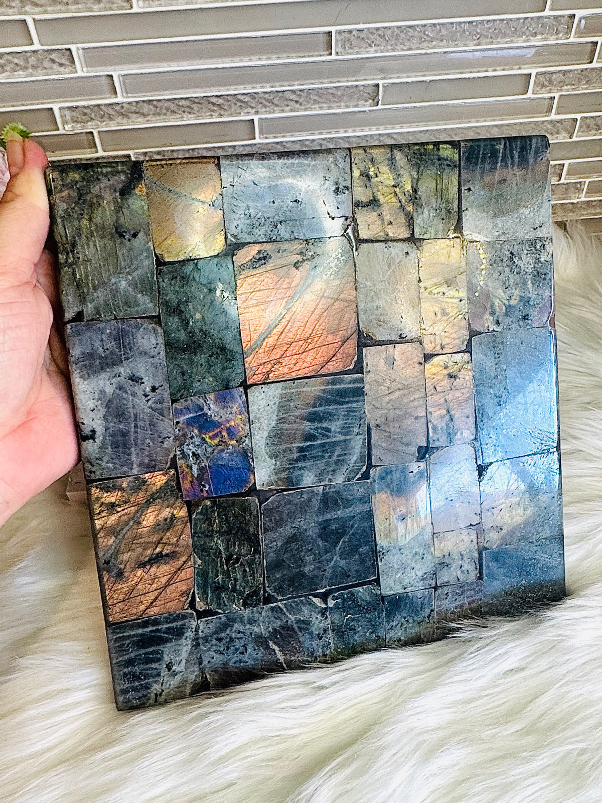 Large Heavy Labradorite Square Slab 22cm 1.57KG
