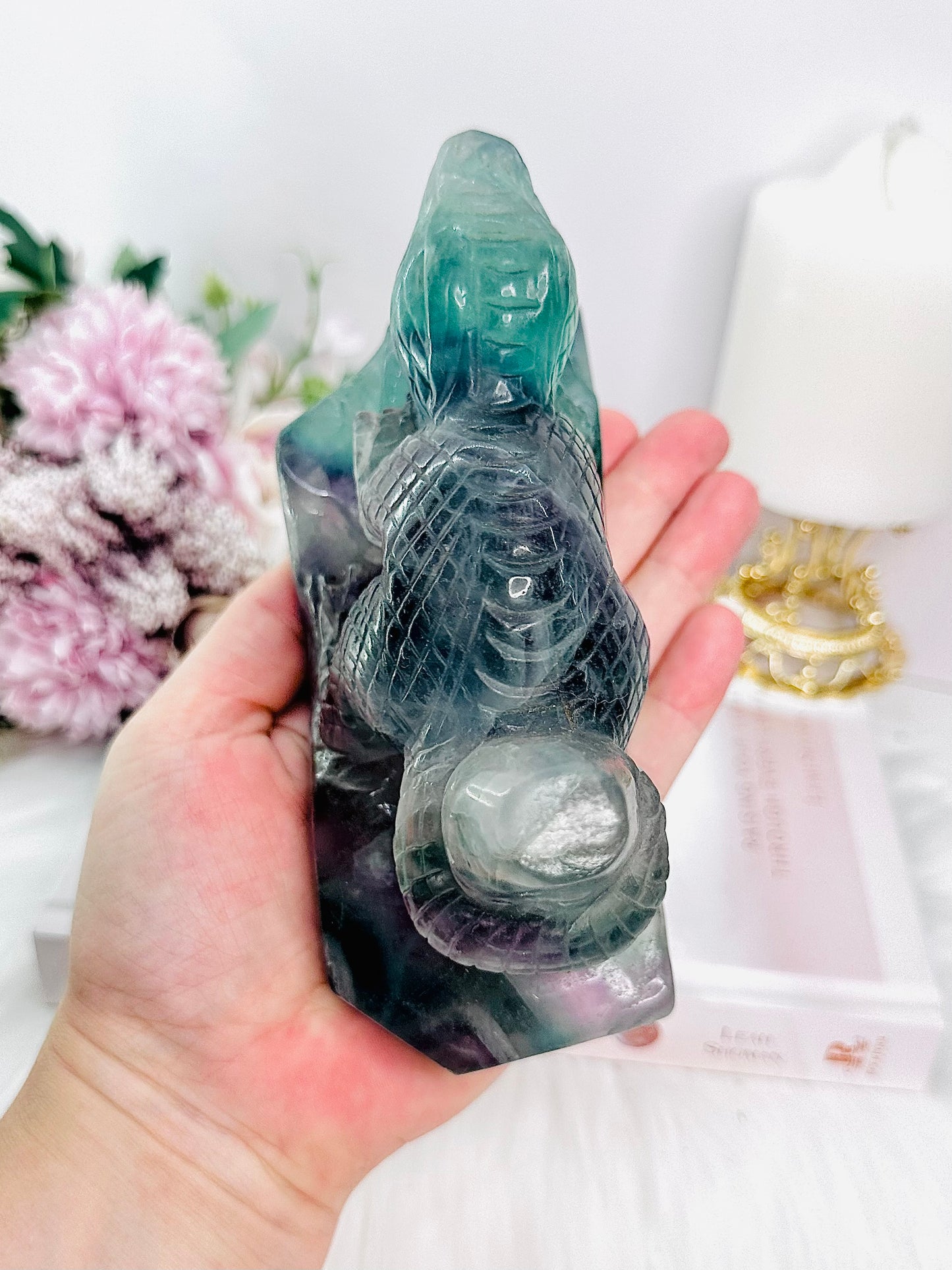 Absolutely Incredible Large 1.05KG Fabulous Fluorite Dinosaur Hand Carving