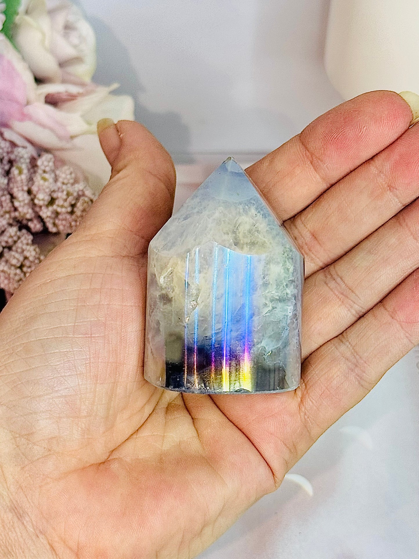 Gorgeous 6cm Angel Aura Druzy Agate Cylinder | Tower