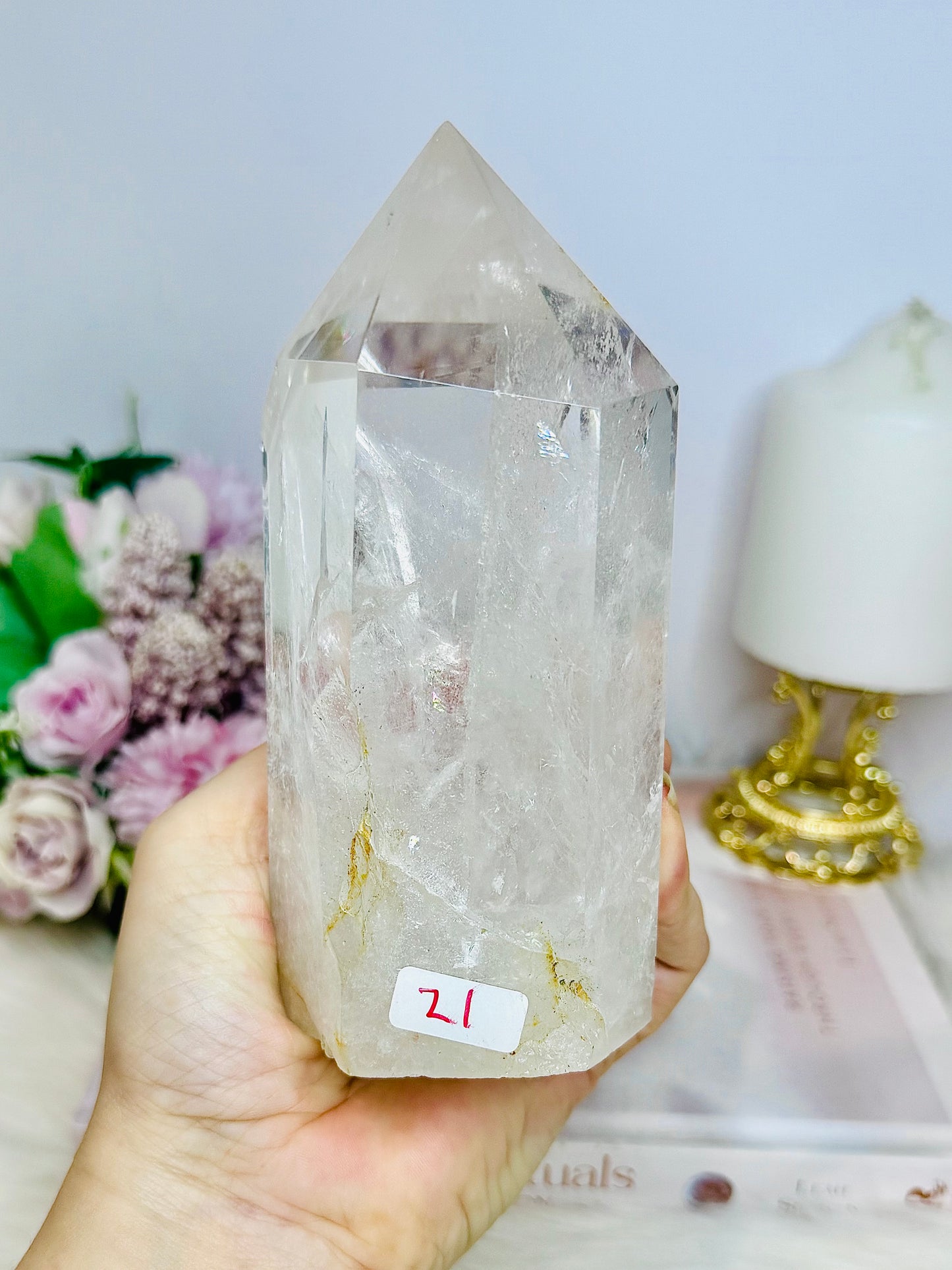 Large Clear Quartz Tower on Stand 24cm 952g