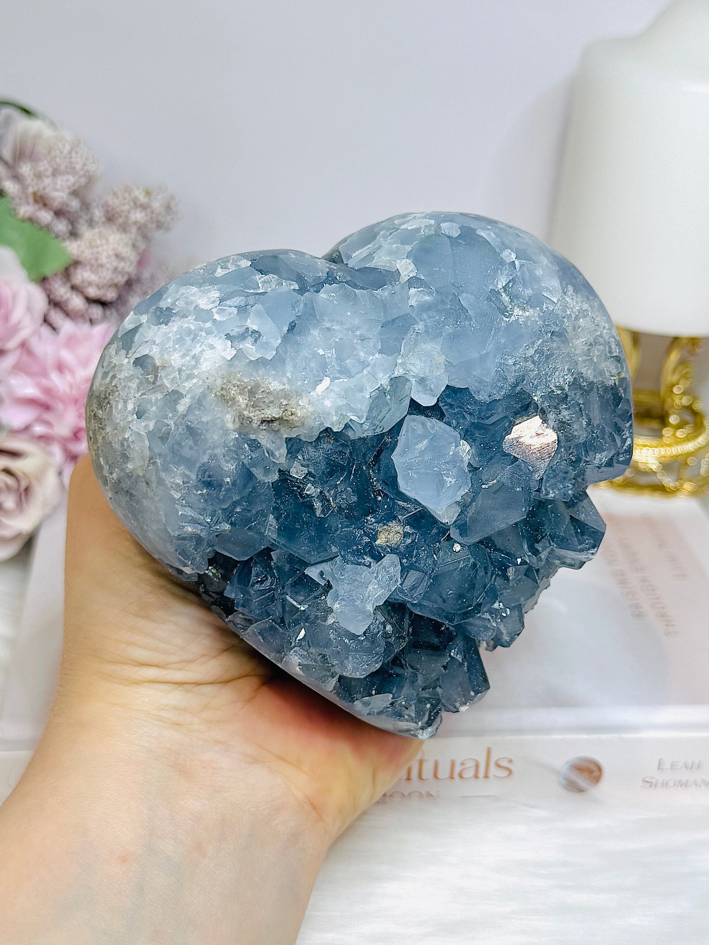Deep Blue Celestite Cluster Heart 1.5KG 10.5cm
