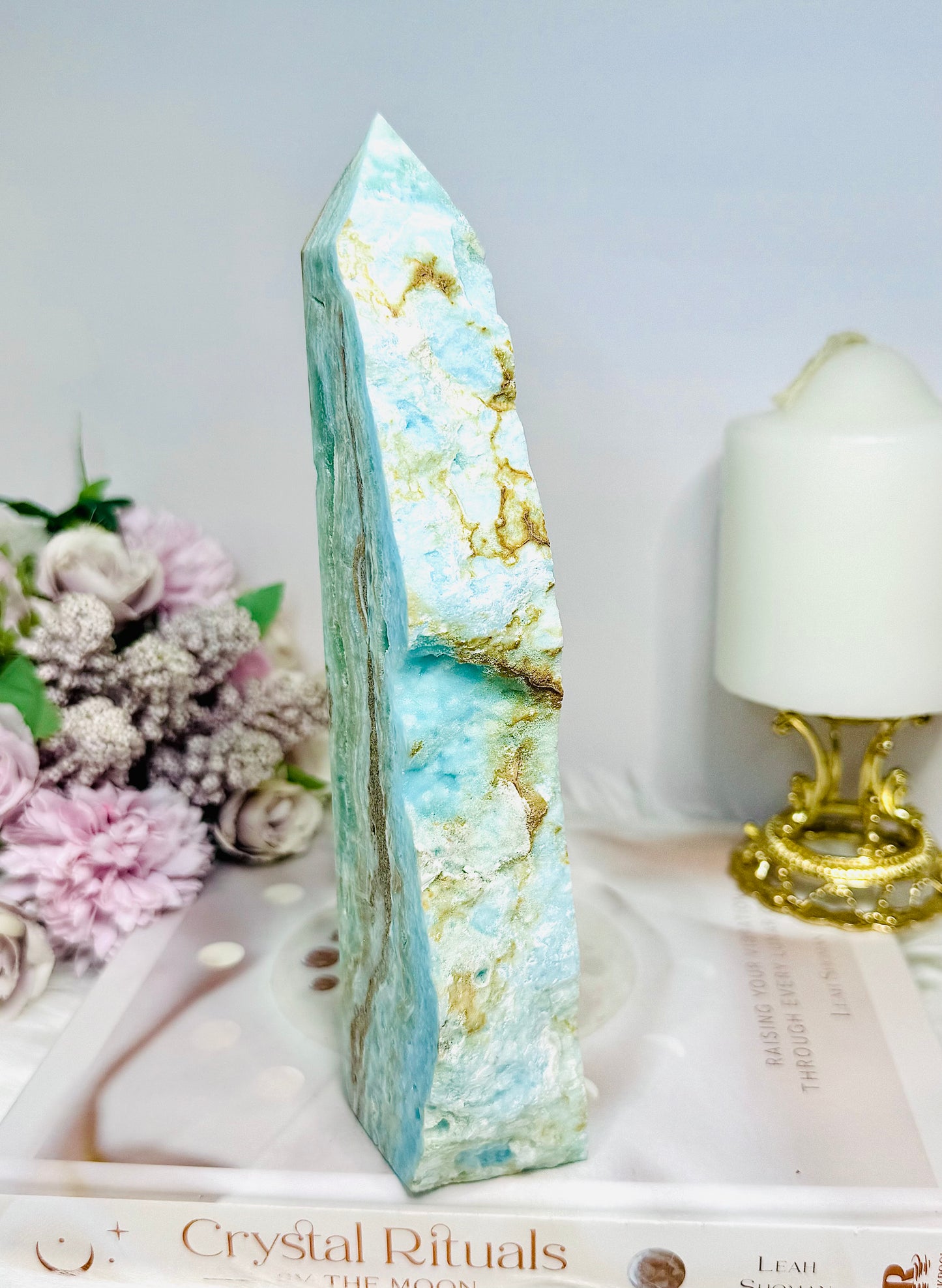 Large Blue Hemimorphite Druzy Tower 20cm