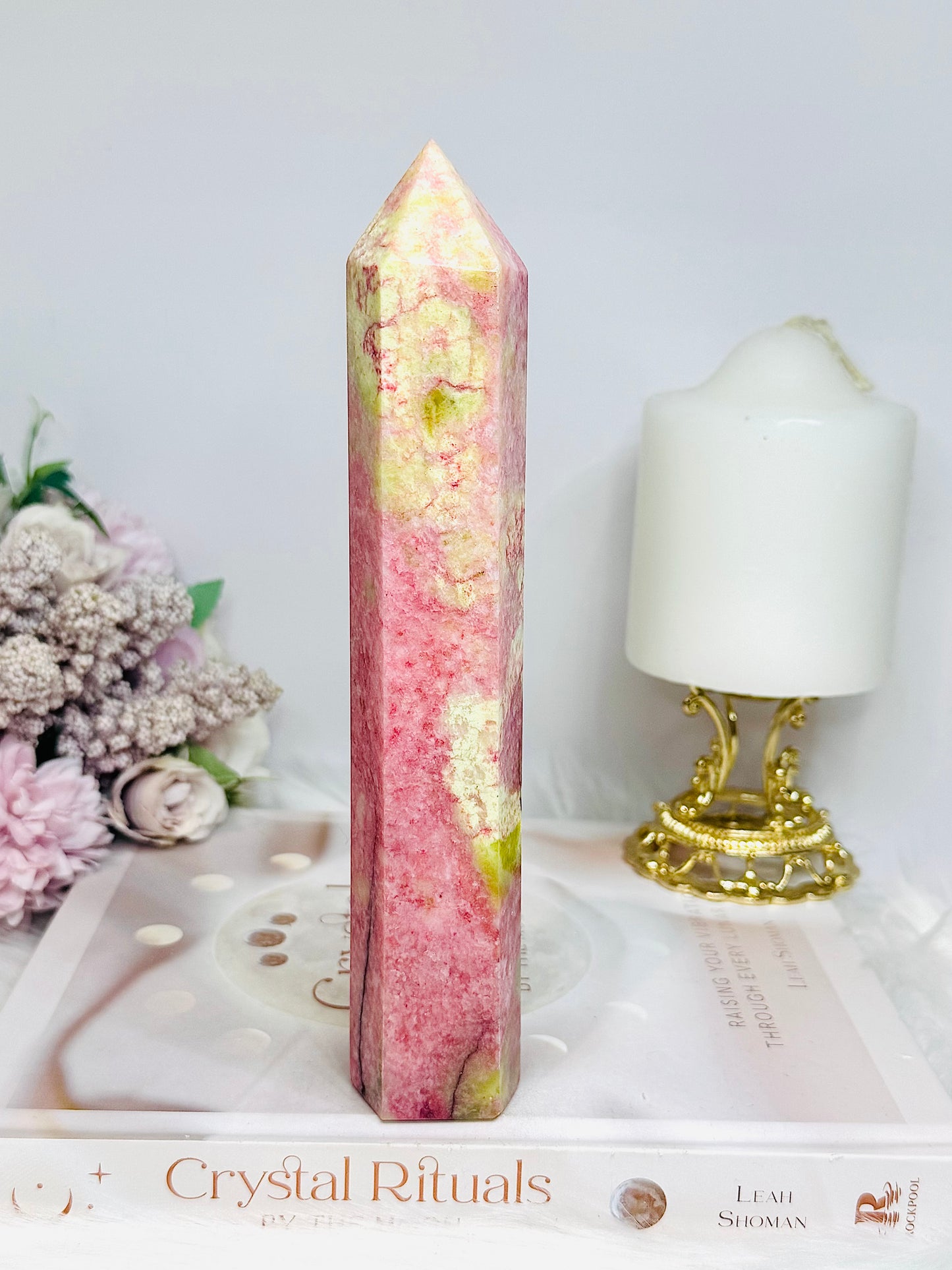 Large Thulite Tower with Epidote Inclusions 19.5cm