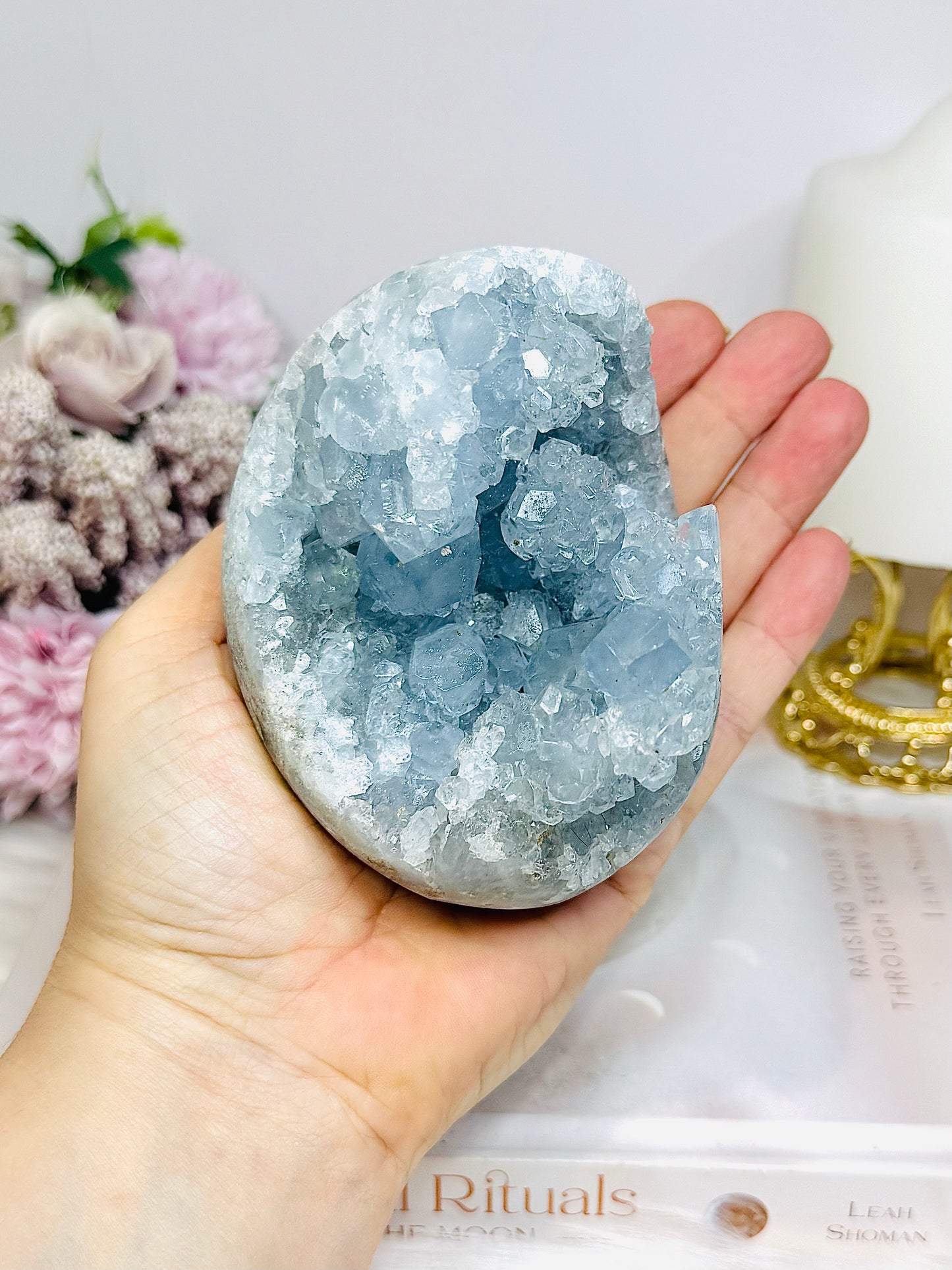 Blue Celestite Large Freeform Egg on Stand 9.5cm 720g