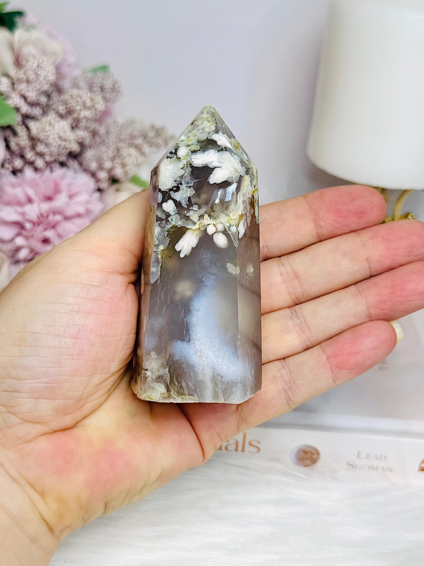 Flower Agate Carved Tower 9cm