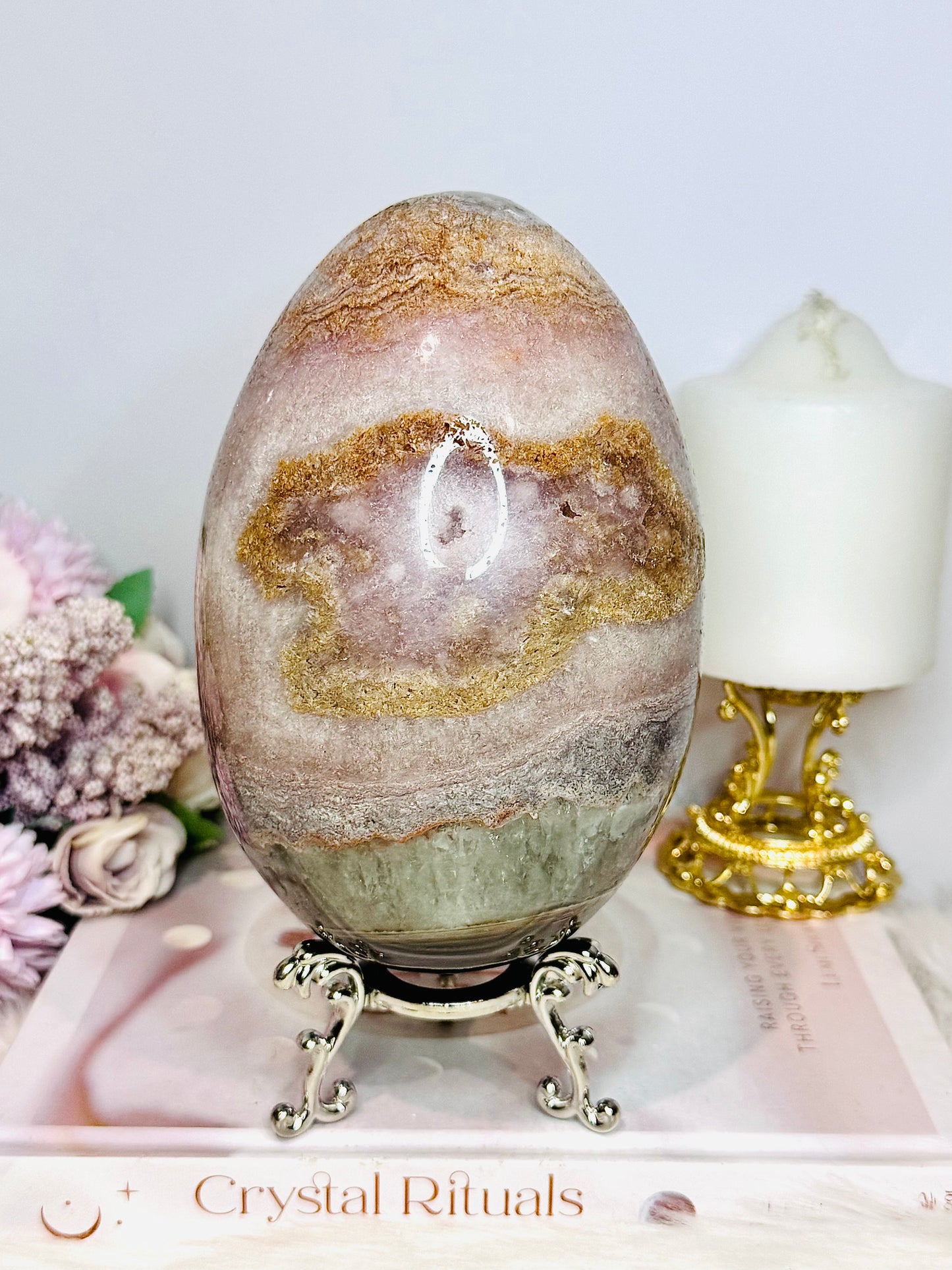 Collectors Piece ~ HUGE Pink Amethyst Carved Egg 16cm 2.08KG On Stand