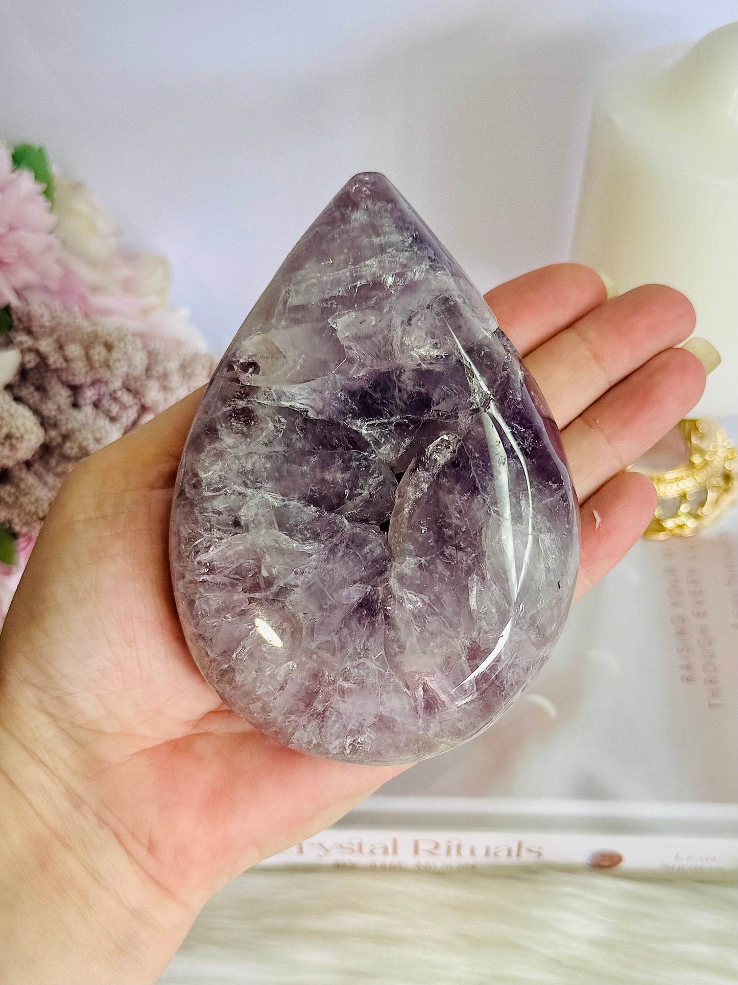 Fabulous Large 618gram Druzy Amethyst Chunky Carved Tear Drop | Flame From Brazil