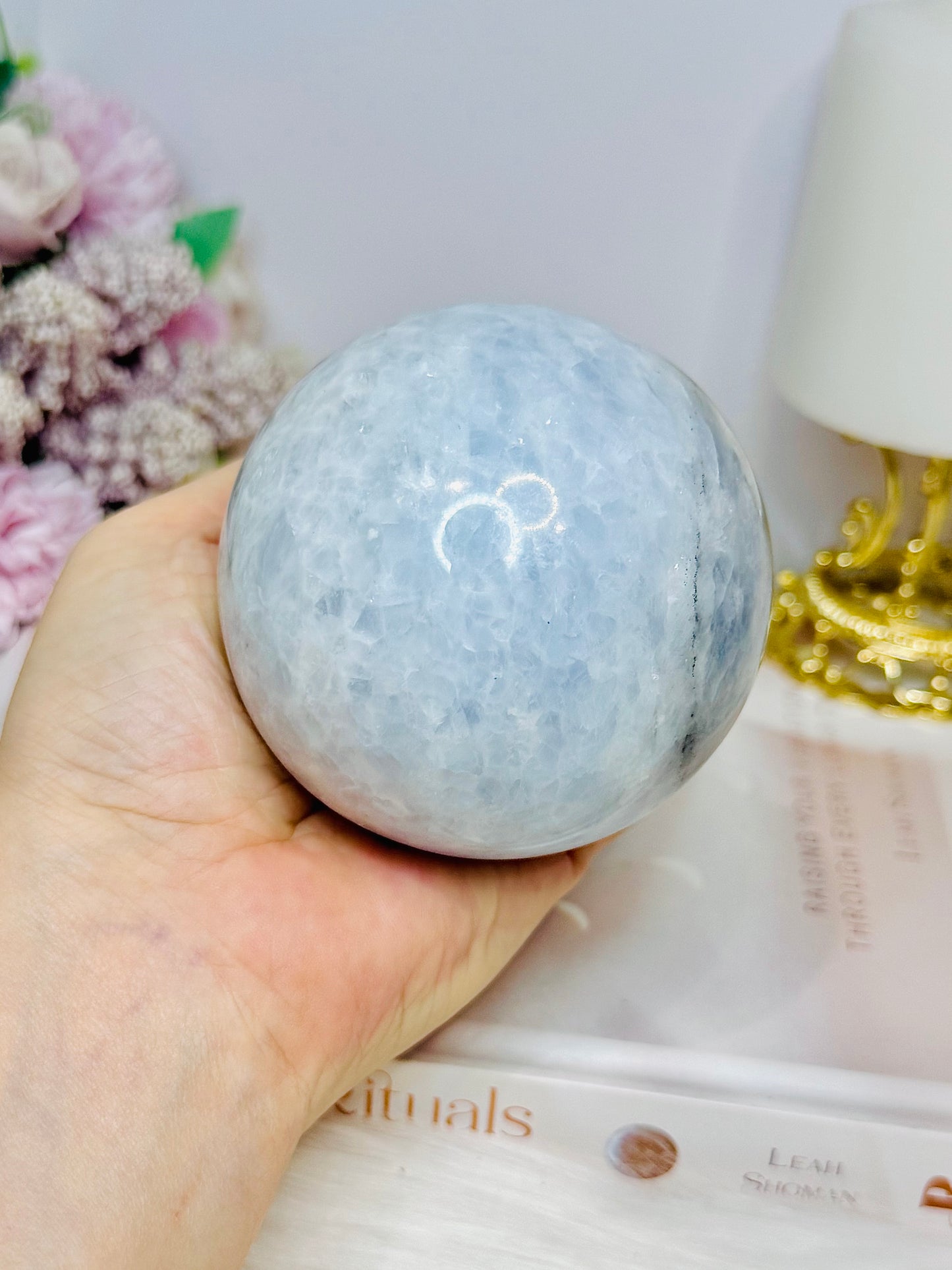 Large Blue Calcite Sphere on Stand 667g