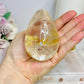 Large Clear Quartz With Golden Healer Inclusions Egg On Stand 7cm 318g