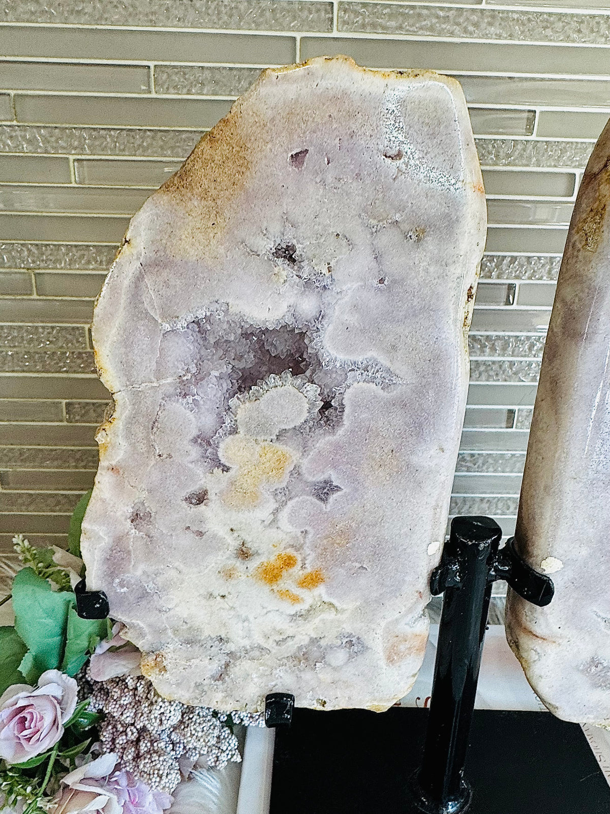 Statement Piece ~ Huge Pink Amethyst Druzy Chunky Butterfly Wings On Stand 33cm x 34cm 4.2KG