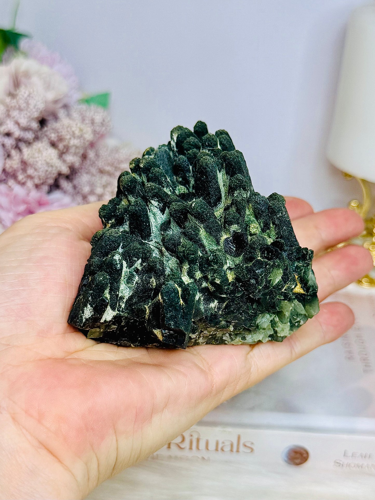 A Collectors Piece ~ Rare High Grade Green Hedenbergite Quartz Crystal Cluster 9.5cm 367g