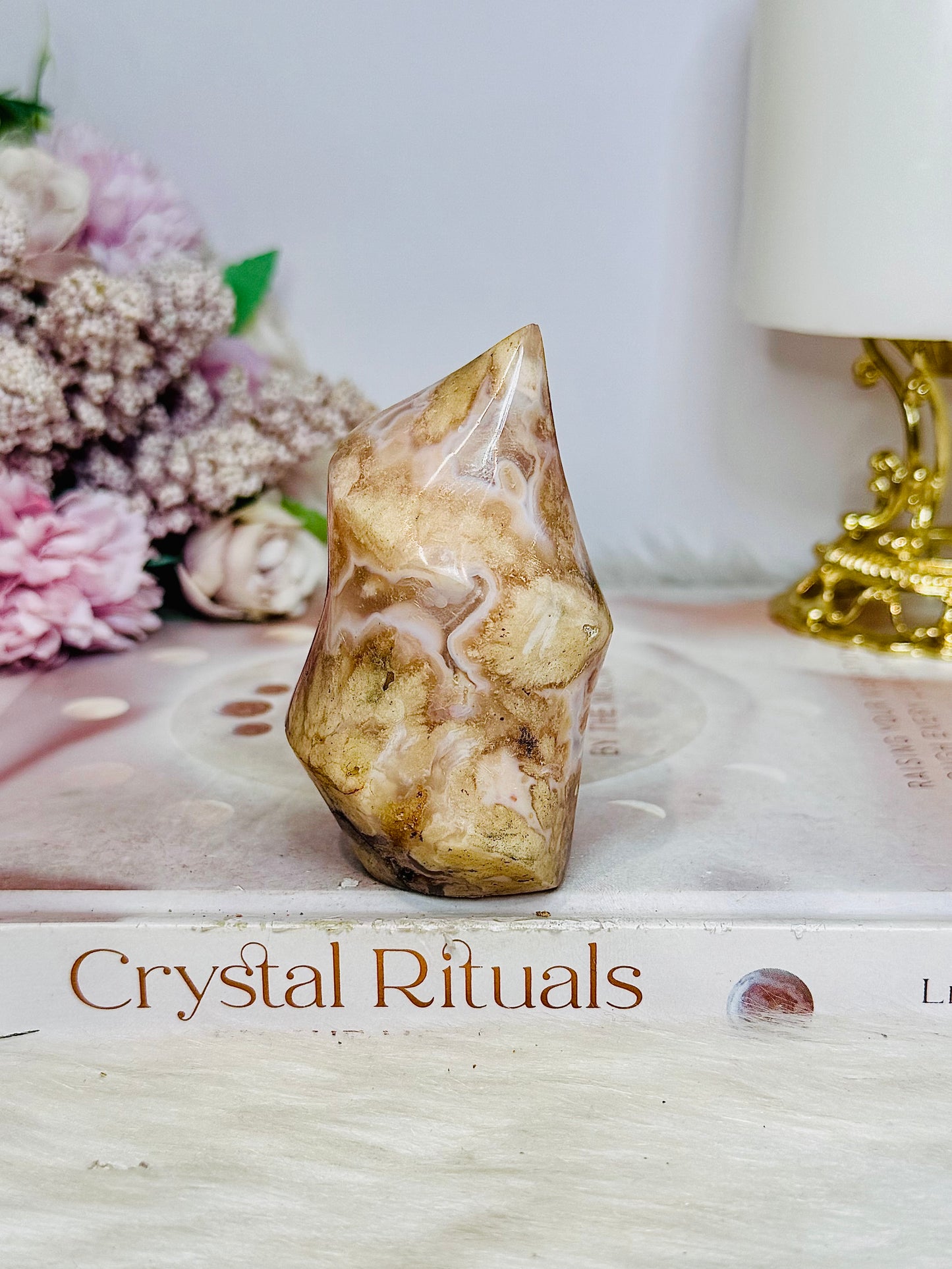 Flower Agate Carved Flame 8cm