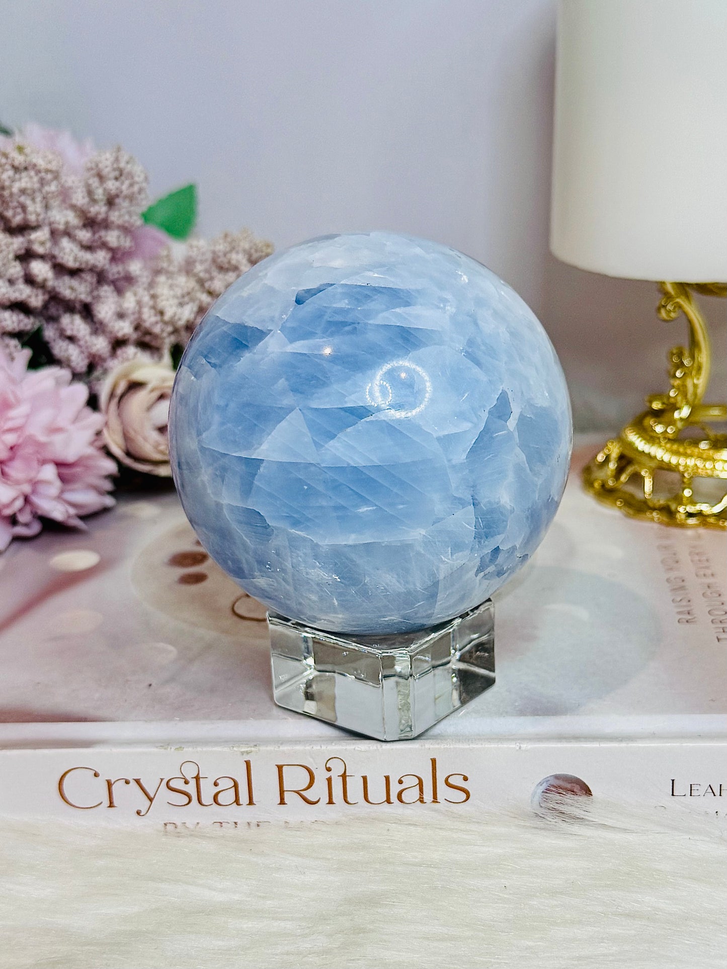 Blue Calcite Large Sphere on Stand 578g