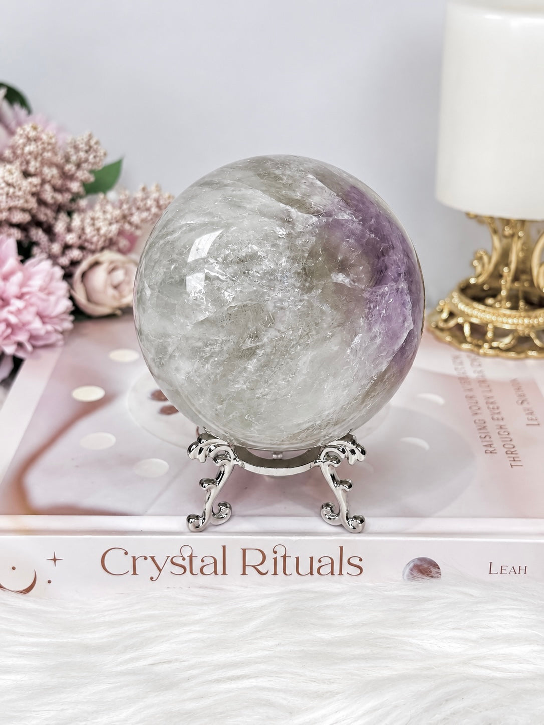 Large High Grade Agate Sphere with Rainbows on Stand 733g