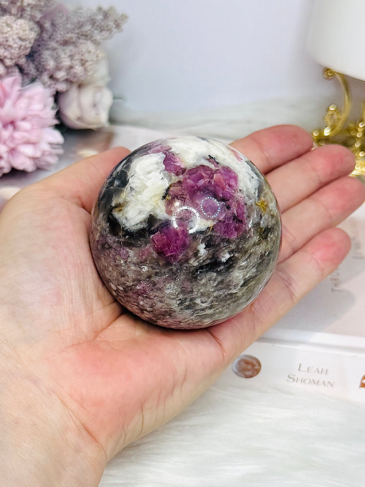 Large Pink Tourmaline Sphere On Stand 362g
