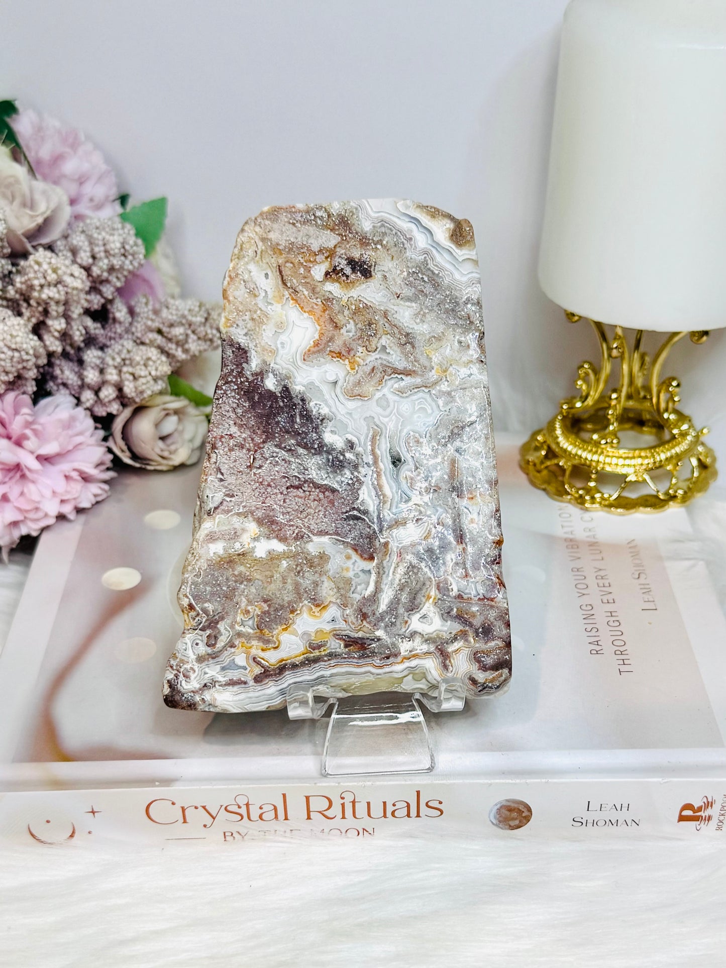 Mexican Lace Agate Slab on Stand 14cm