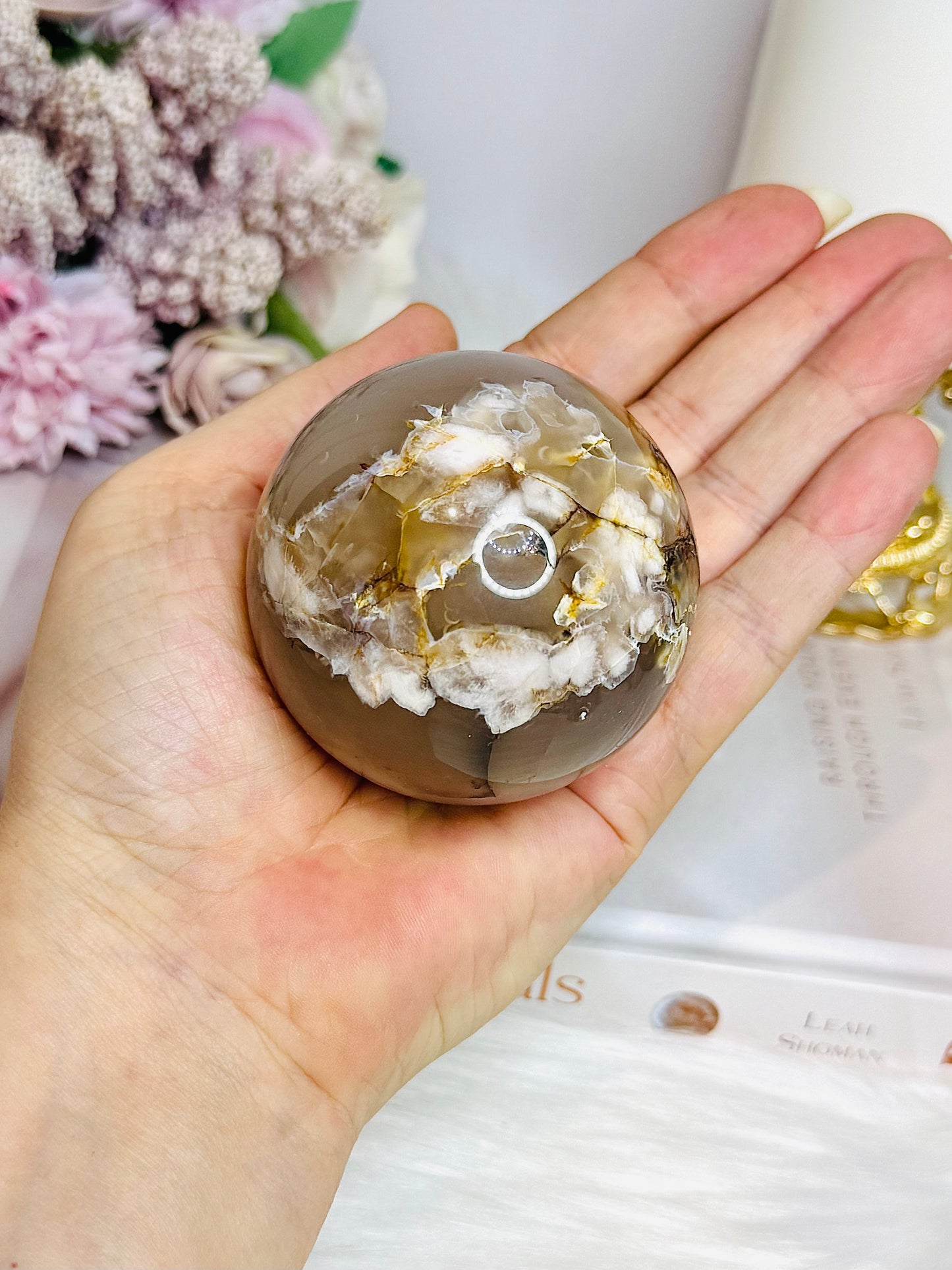 Flower Agate Sphere on Stand 291g