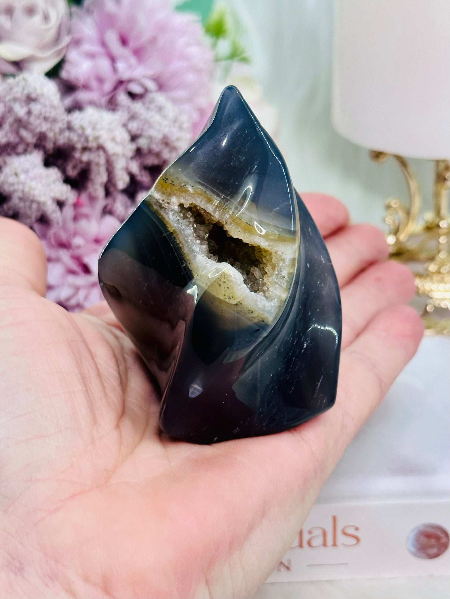Stunning Druzy Agate Carved Flame | Freeform From Brazil