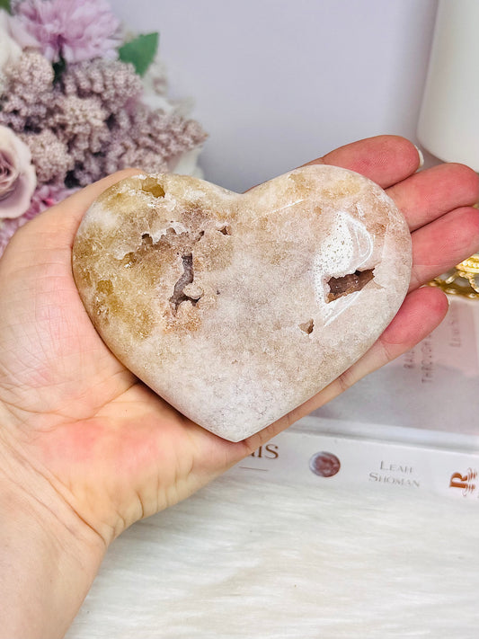 Pink Amethyst Druzy Heart 10cm On Stand